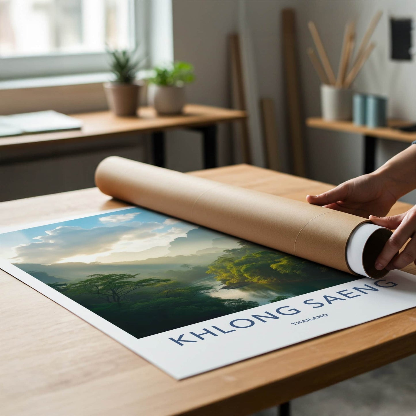 Khlong Saeng Poster - Thailand Travel Art - Sunlit Misty River Home Decor