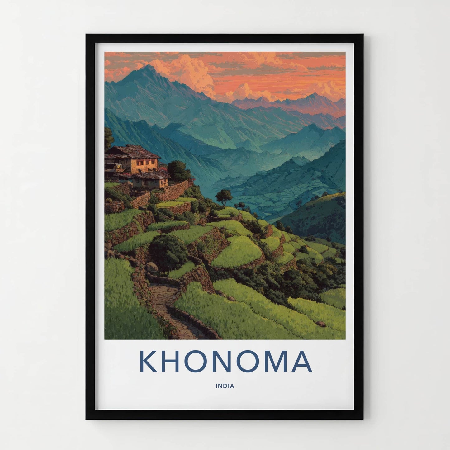 Khonoma Poster - India Travel Art - Nagaland Mountain Village Home Decor