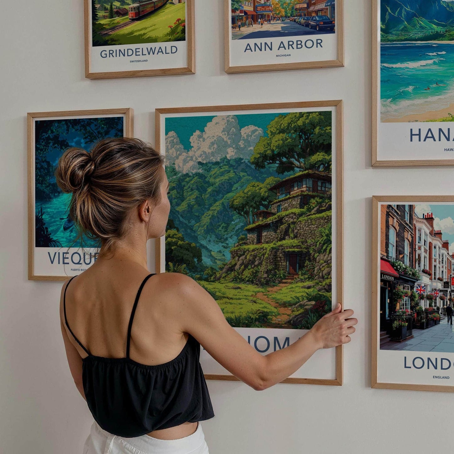 Khonoma Poster - India Travel Art - Nagaland Terraced Hillside Homes Home Decor