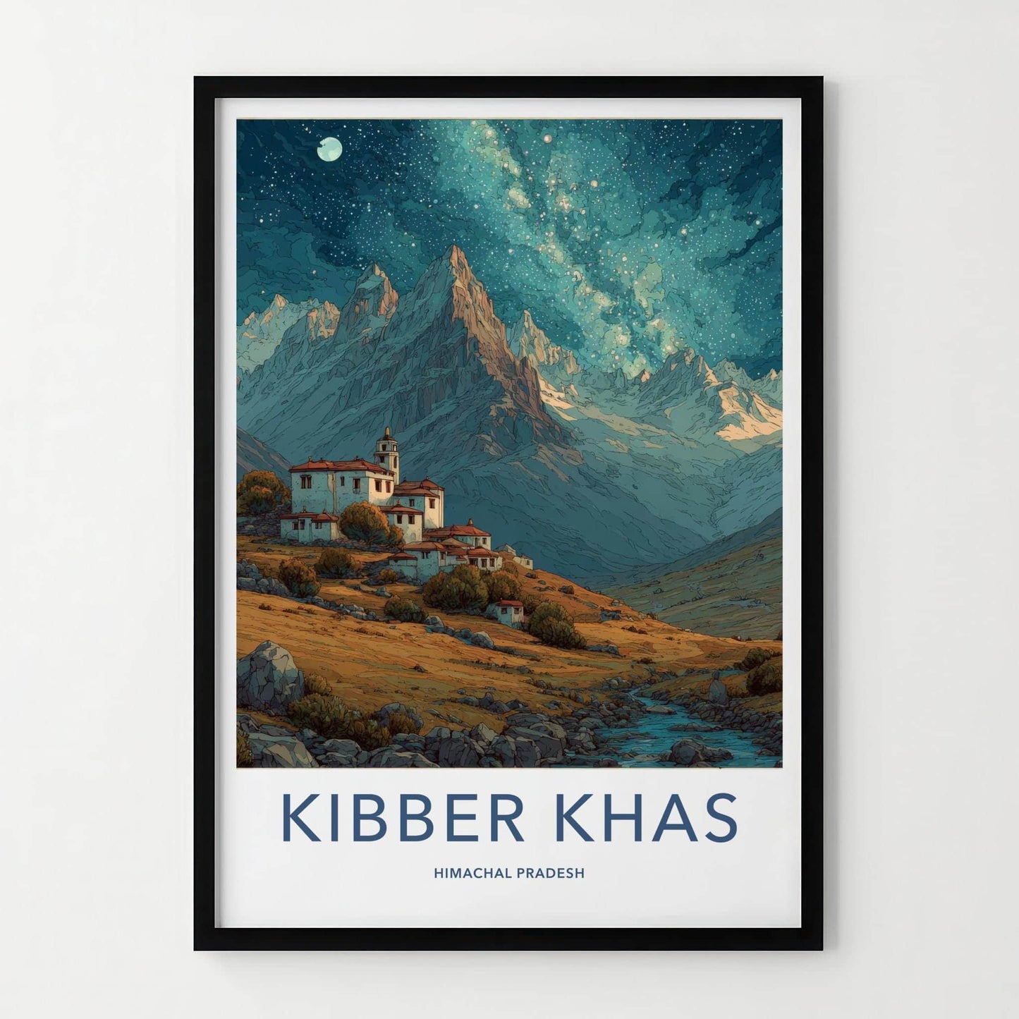 Kibber Khas Poster - India Wall Art - Himachal Pradesh Starry Mountain Village Gift