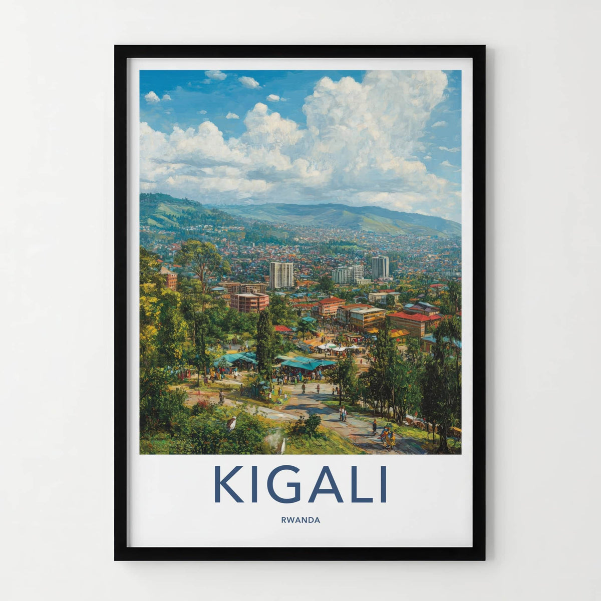 Kigali Poster - Rwanda Framed Print - Vibrant Cityscape Market Framed Decor