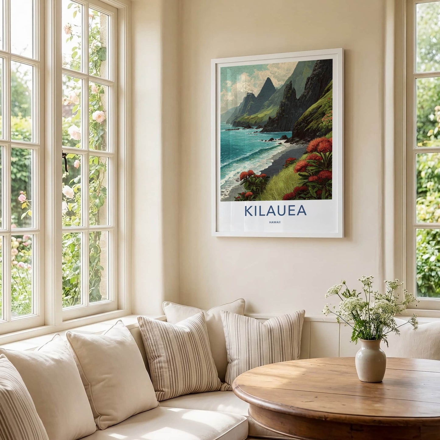 Kilauea Poster - Hawaii Travel Art - Coastal Cliffs Ohia Home Decor