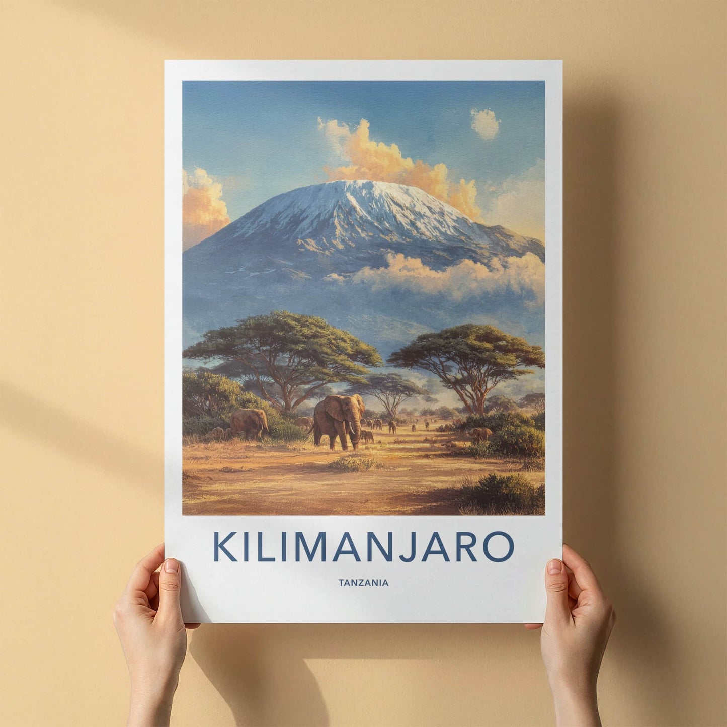 Kilimanjaro Poster - Tanzania Travel Art - Elephant Savannah Gallery Art