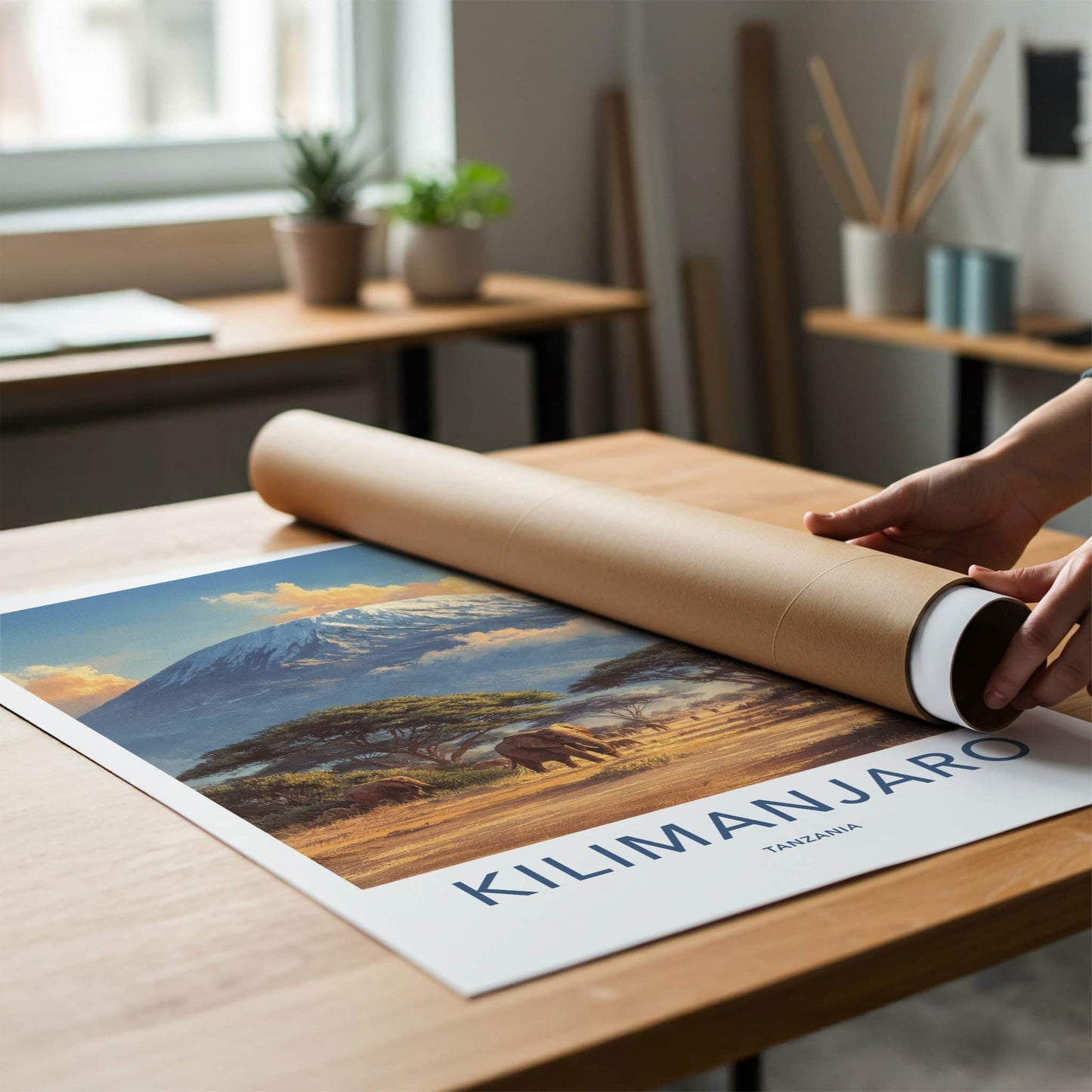 Kilimanjaro Poster - Tanzania Travel Art - Elephant Savannah Gallery Art