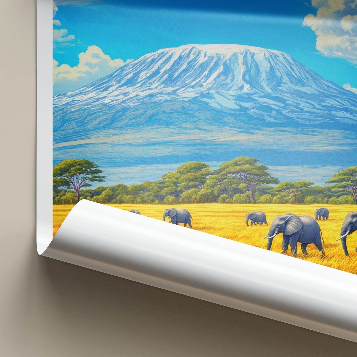 Kilimanjaro Poster - Tanzania Travel Art - Elephants Mountain Savanna Home Decor