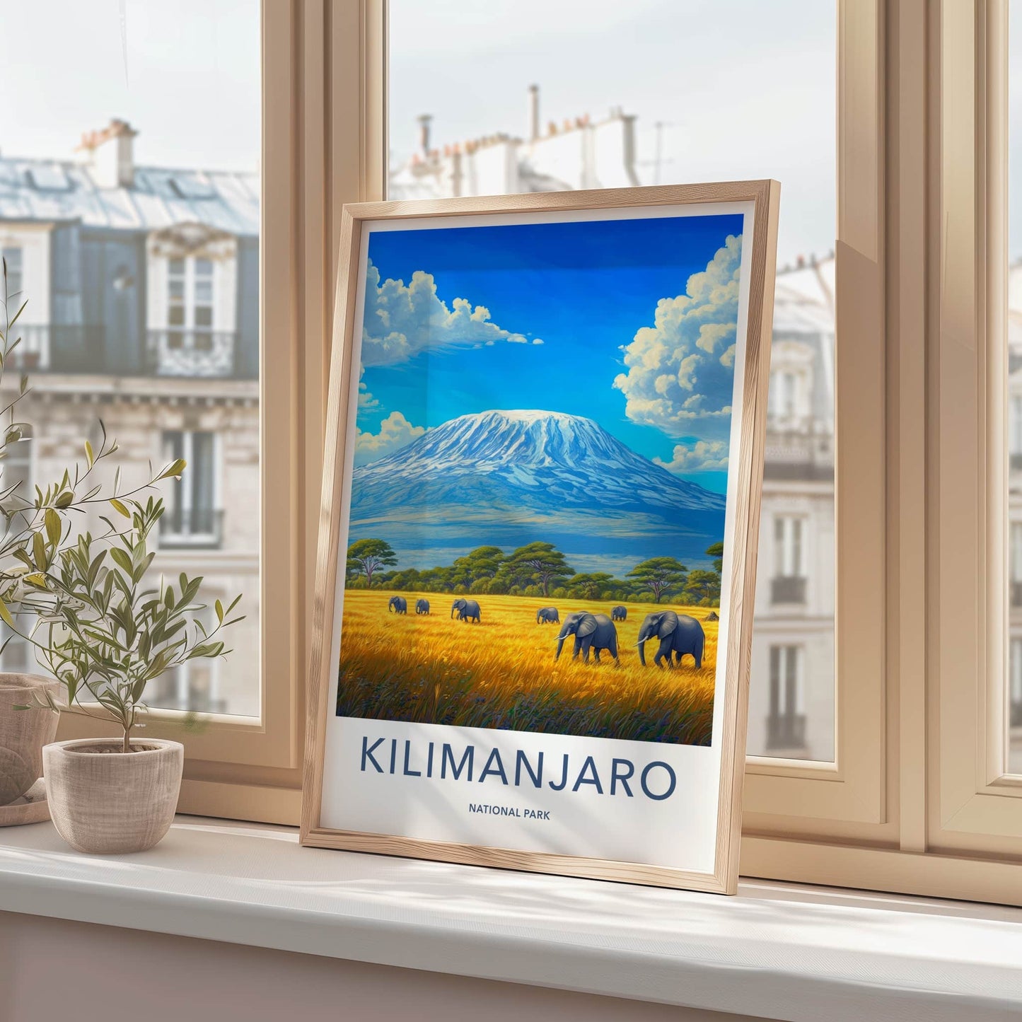 Kilimanjaro Poster - Tanzania Travel Art - Elephants Mountain Savanna Home Decor