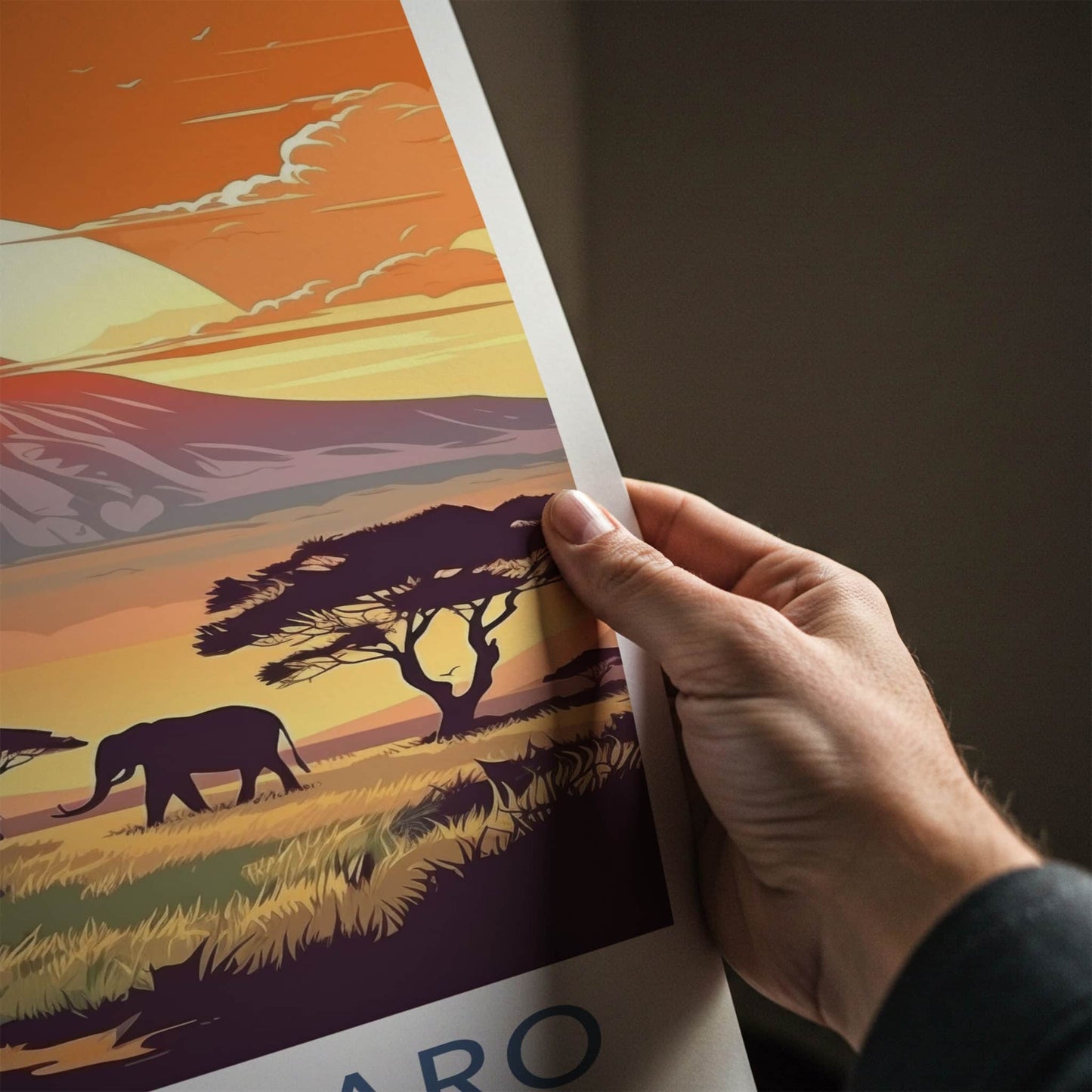 Kilimanjaro Poster - Tanzania Travel Art - Elephants Sunset Mountain Home Decor