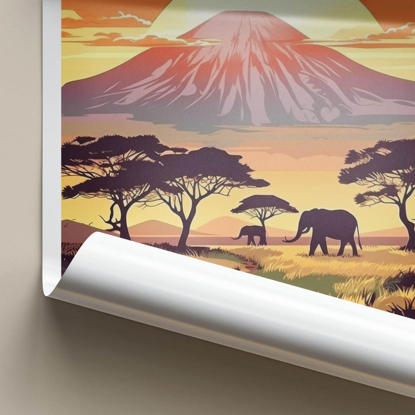 Kilimanjaro Poster - Tanzania Travel Art - Elephants Sunset Mountain Home Decor