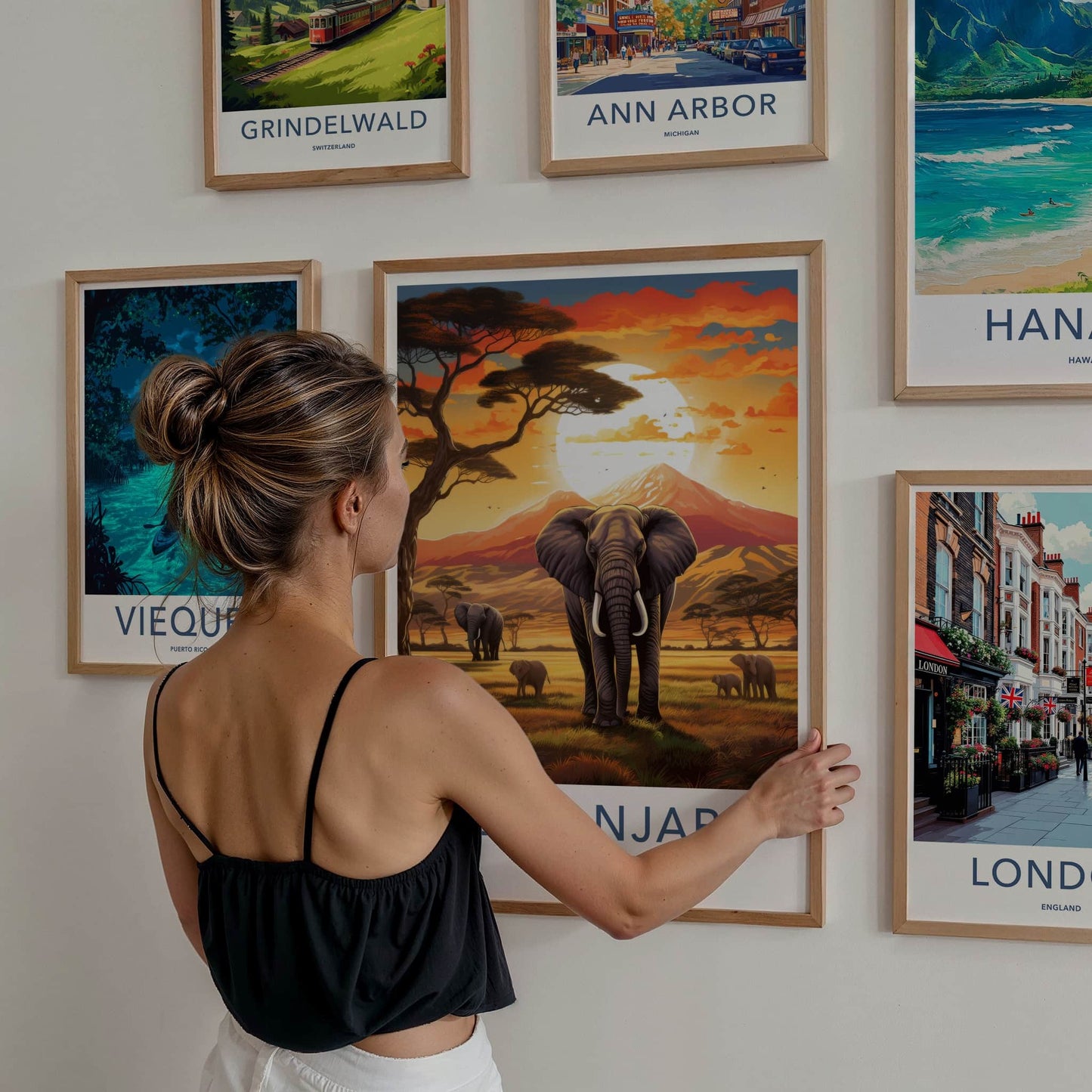 Kilimanjaro Poster - Tanzania Travel Art - Elephants Sunset Savanna Home Decor