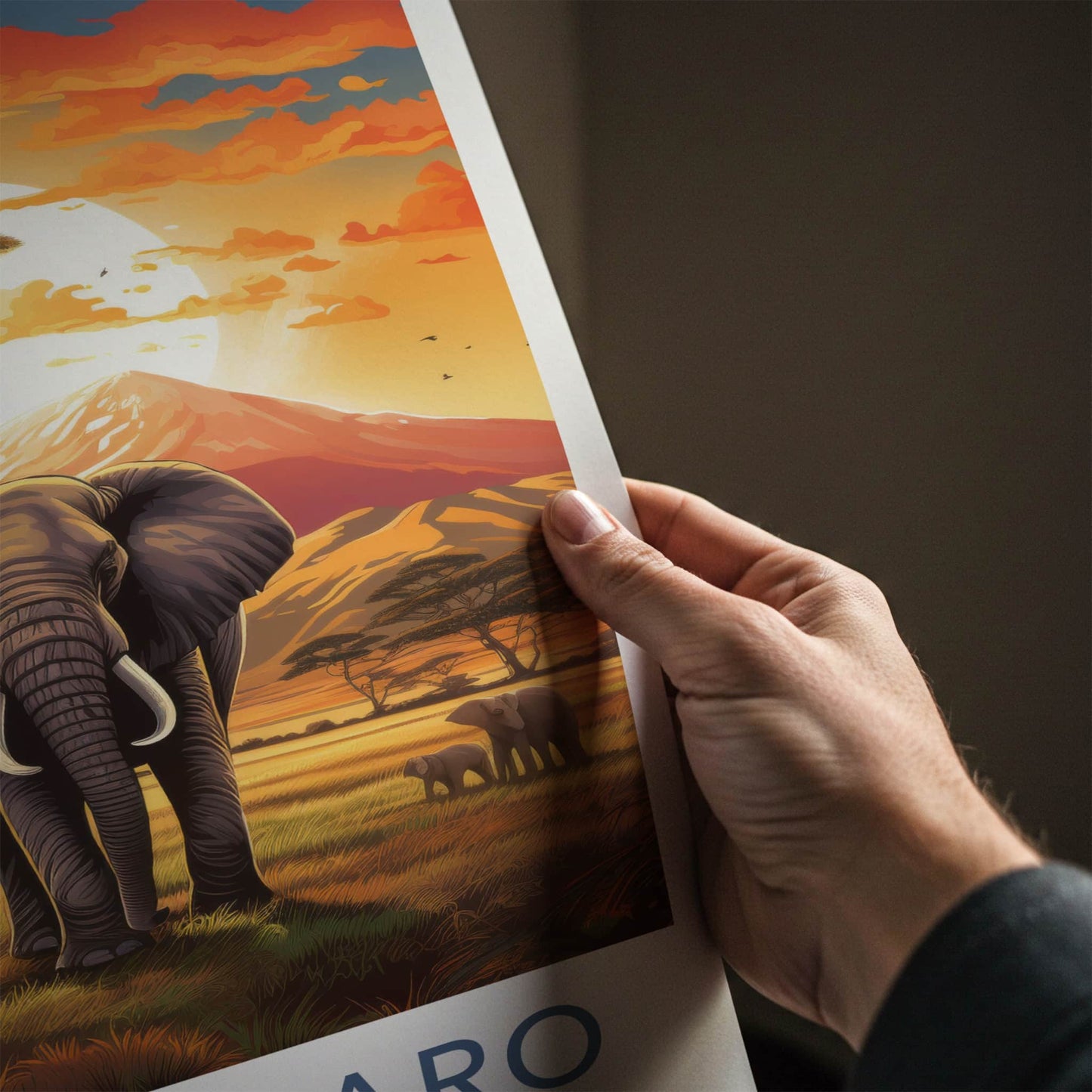 Kilimanjaro Poster - Tanzania Travel Art - Elephants Sunset Savanna Home Decor