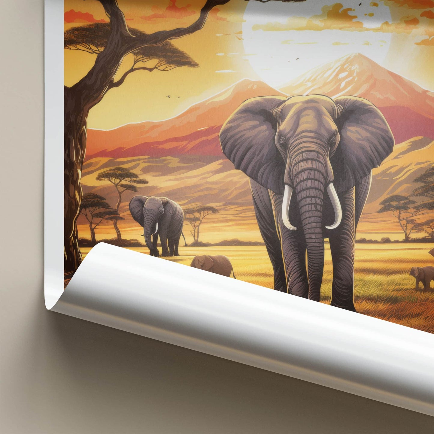 Kilimanjaro Poster - Tanzania Travel Art - Elephants Sunset Savanna Home Decor