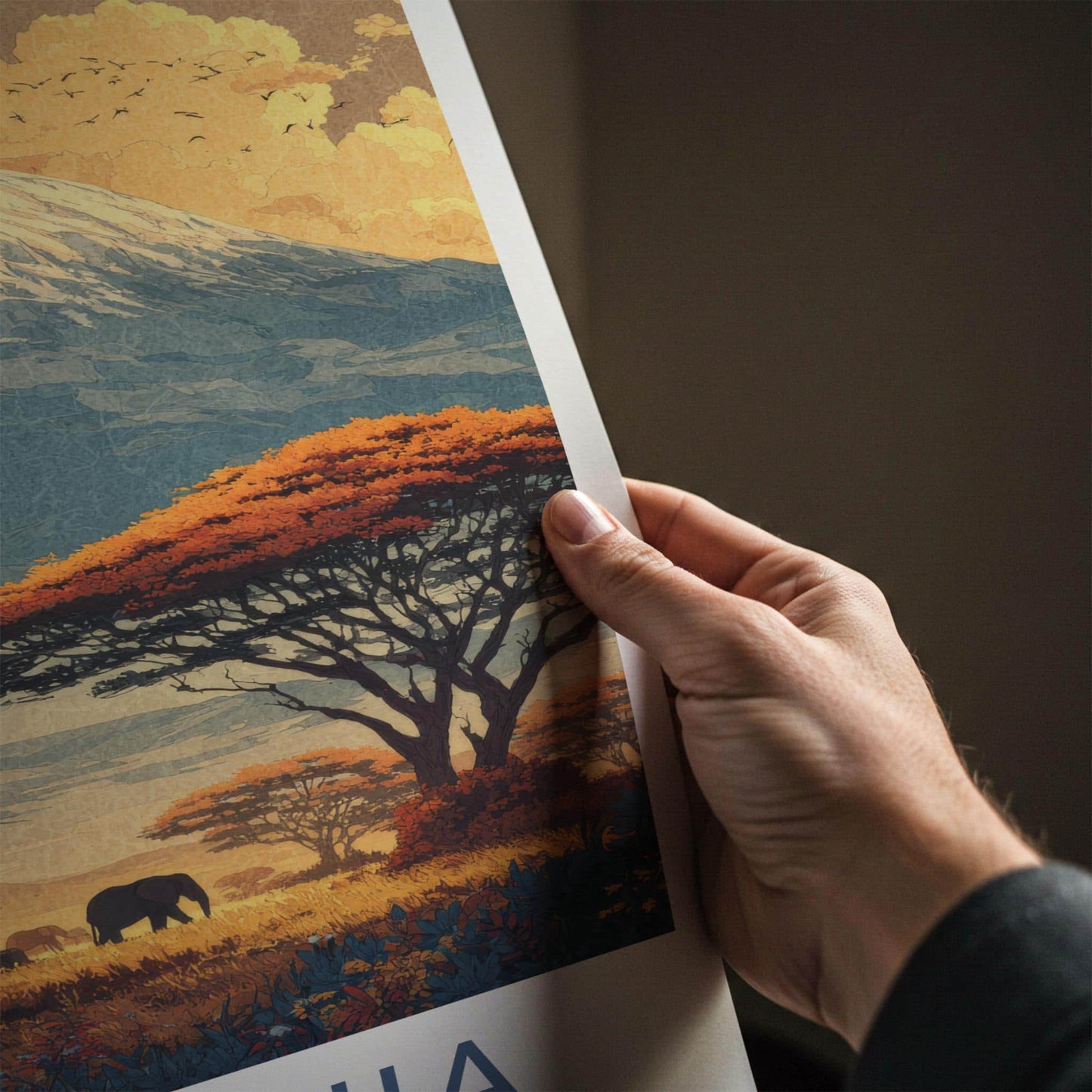 Kilimanjaro Poster - Tanzania Travel Art - Elephants Sunset Savanna Home Decor