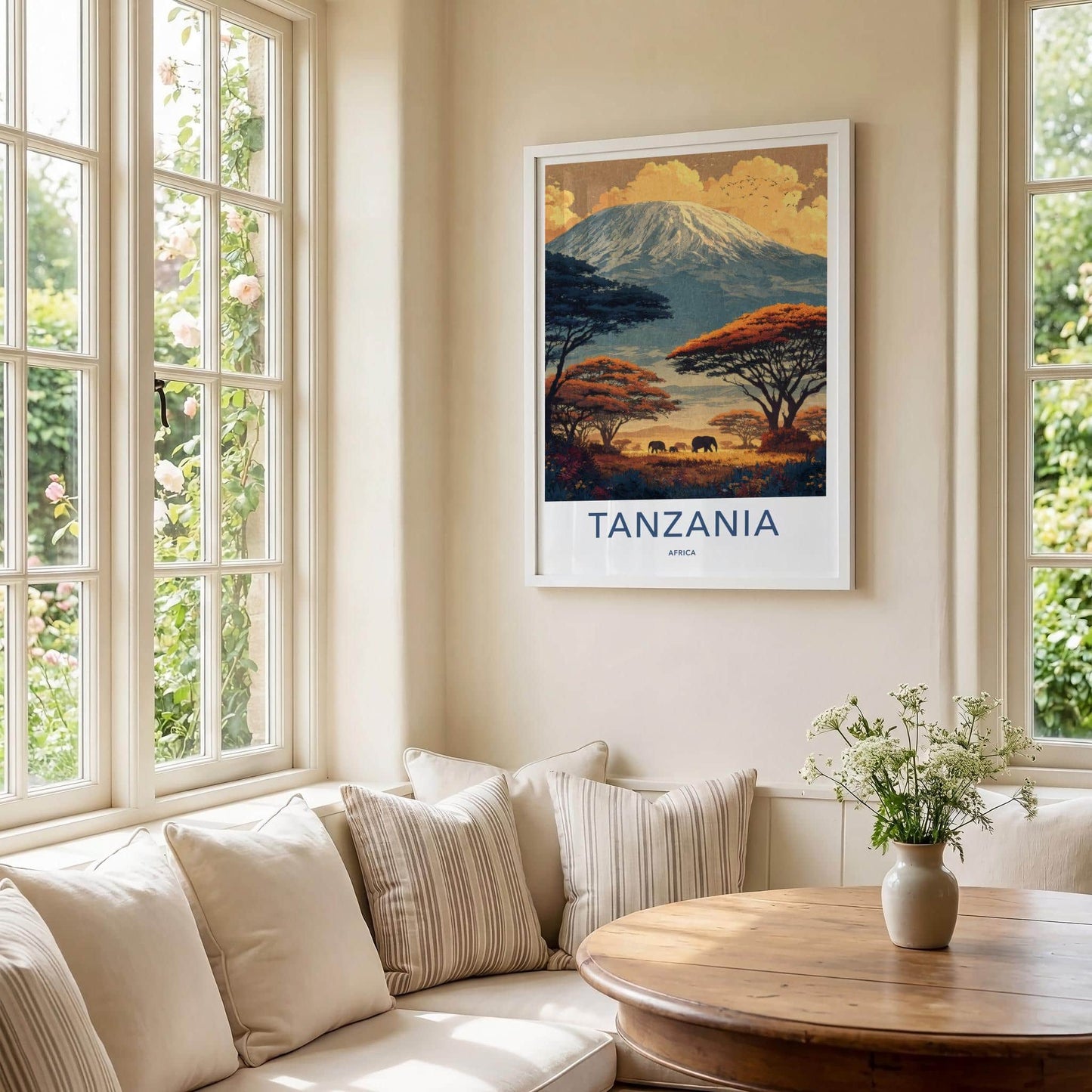 Kilimanjaro Poster - Tanzania Travel Art - Elephants Sunset Savanna Home Decor