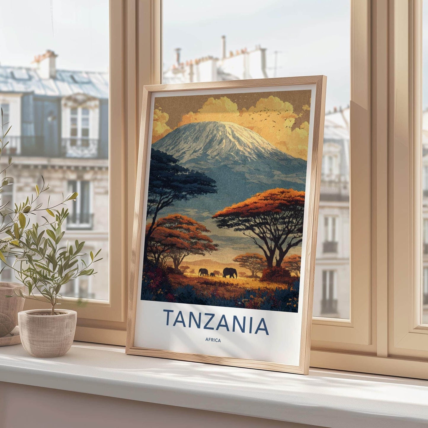 Kilimanjaro Poster - Tanzania Travel Art - Elephants Sunset Savanna Home Decor