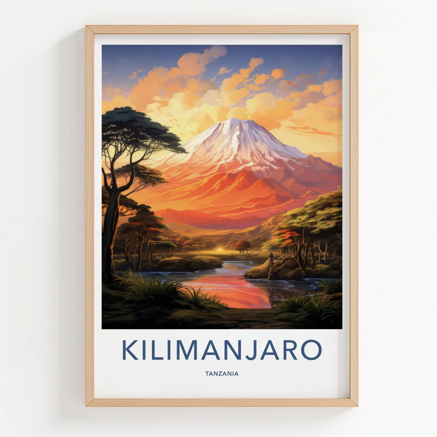Kilimanjaro Poster - Tanzania Travel Art - Orange Sunset Peak Home Decor
