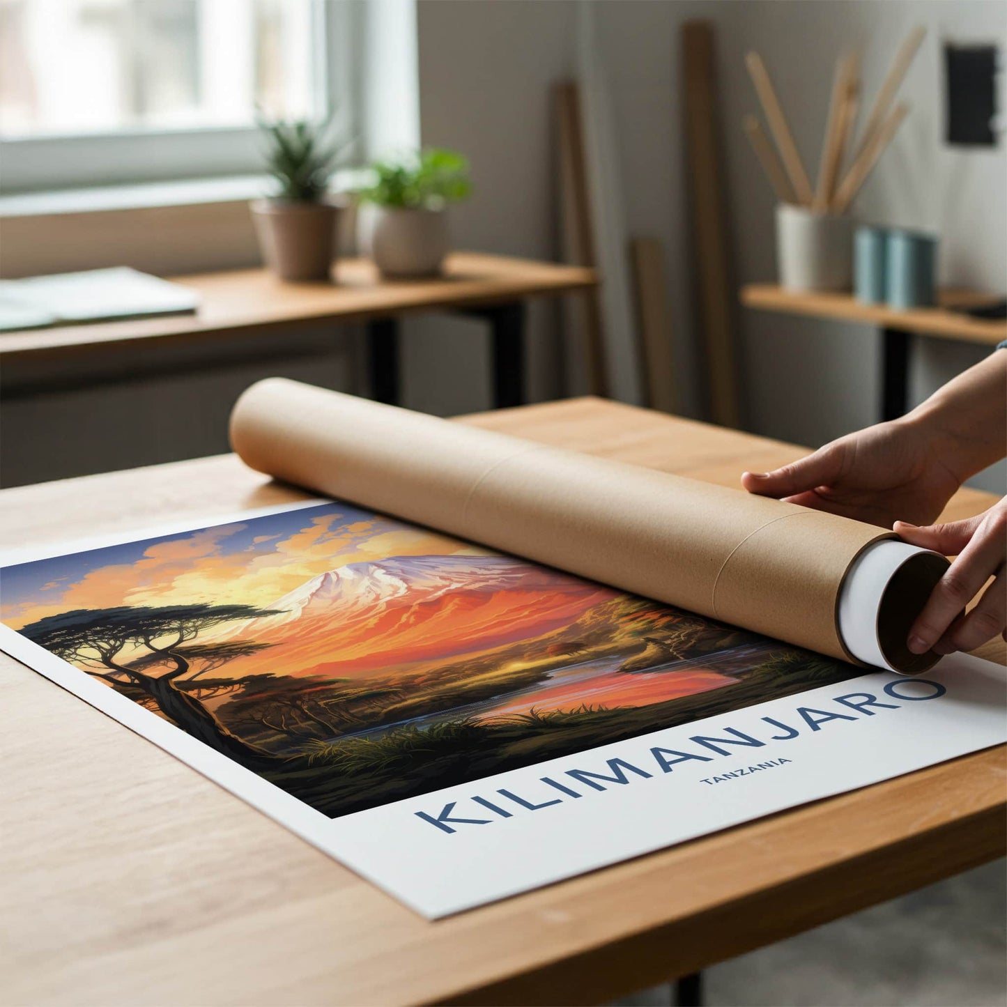 Kilimanjaro Poster - Tanzania Travel Art - Orange Sunset Peak Home Decor