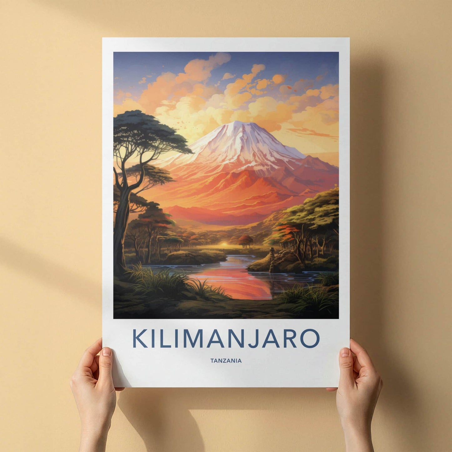 Kilimanjaro Poster - Tanzania Travel Art - Orange Sunset Peak Home Decor