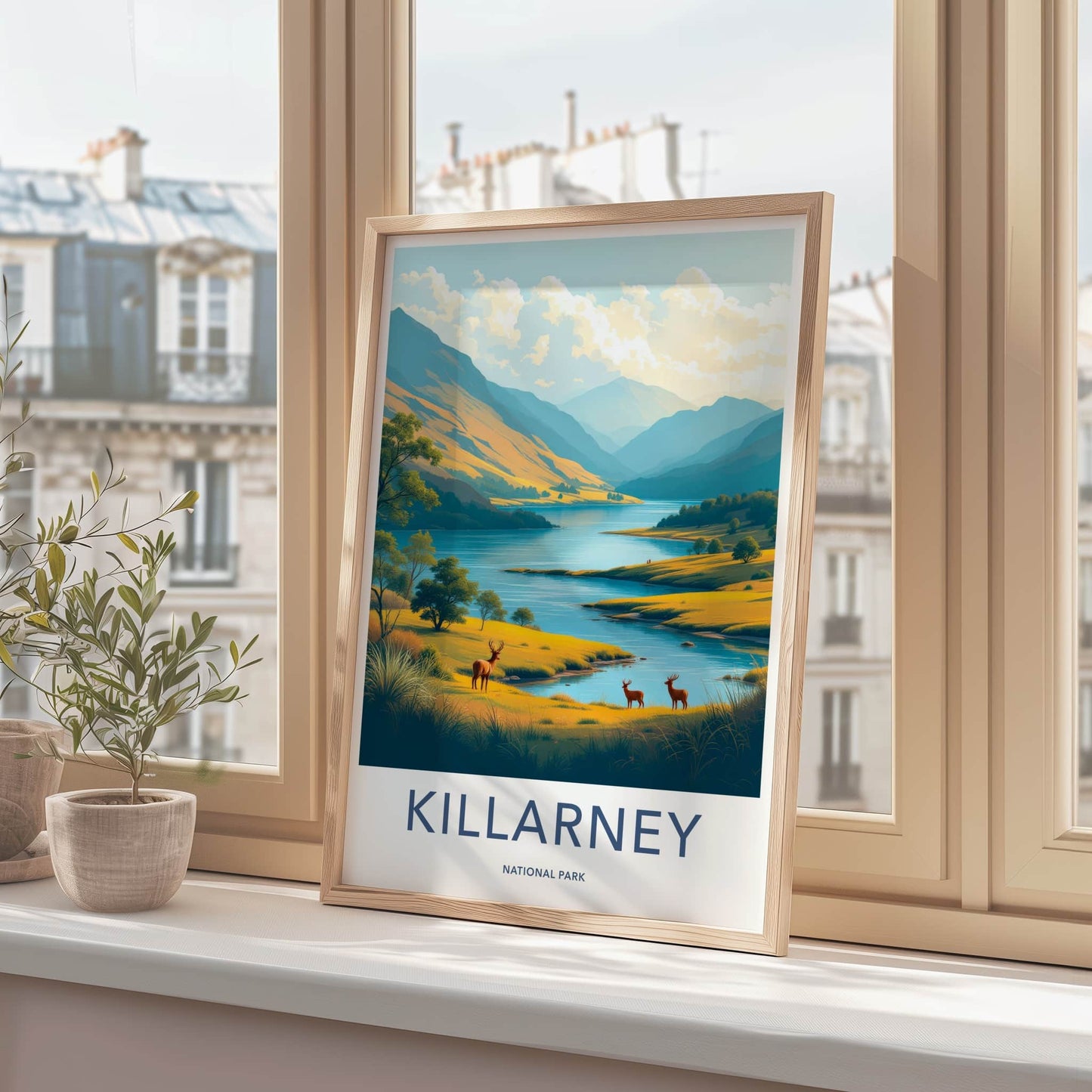 Killarney Poster - Ireland Travel Art - Mountain Lake Deer Home Decor