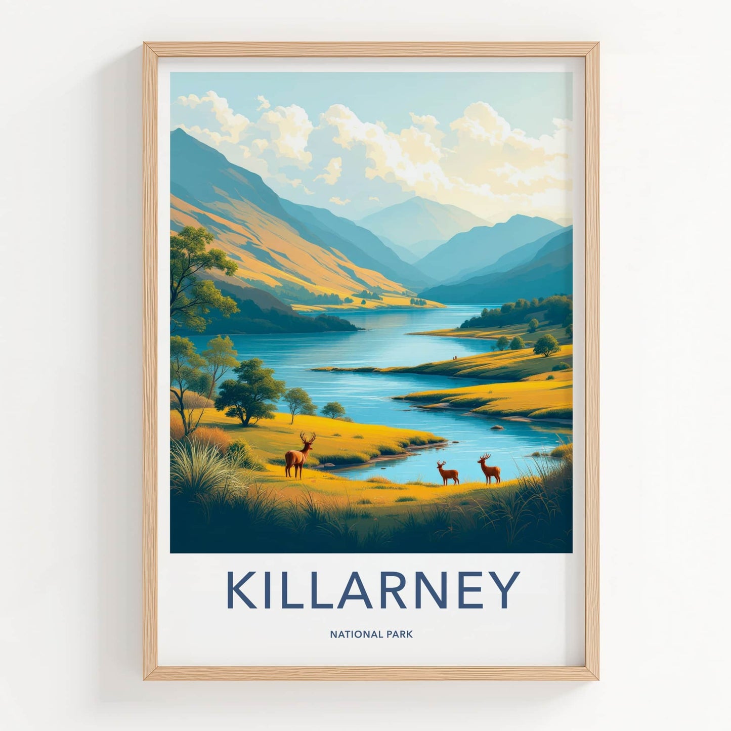 Killarney Poster - Ireland Travel Art - Mountain Lake Deer Home Decor
