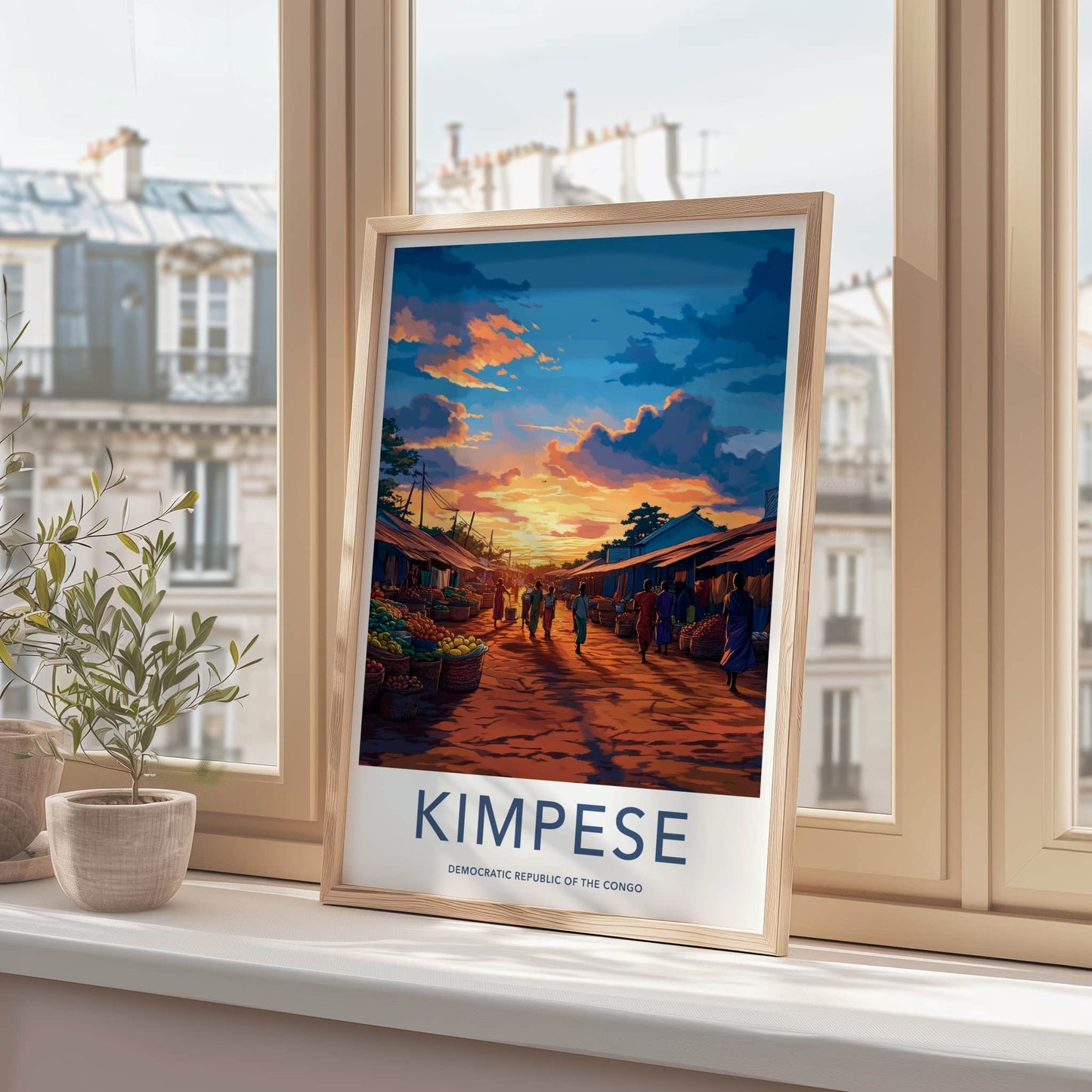 Kimpese Poster - Congo Travel Art - Vibrant Market Sunset Home Decor