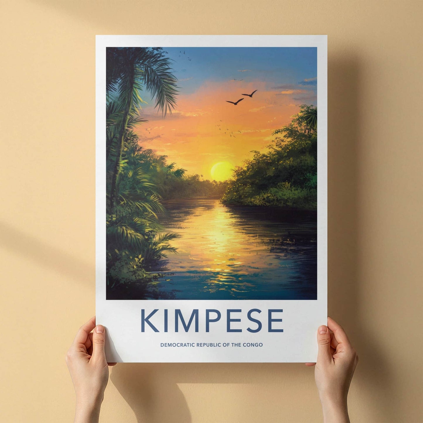 KIMPESE Poster - Democratic Republic of the Congo Travel Art - Tropical River Sunset Home Decor
