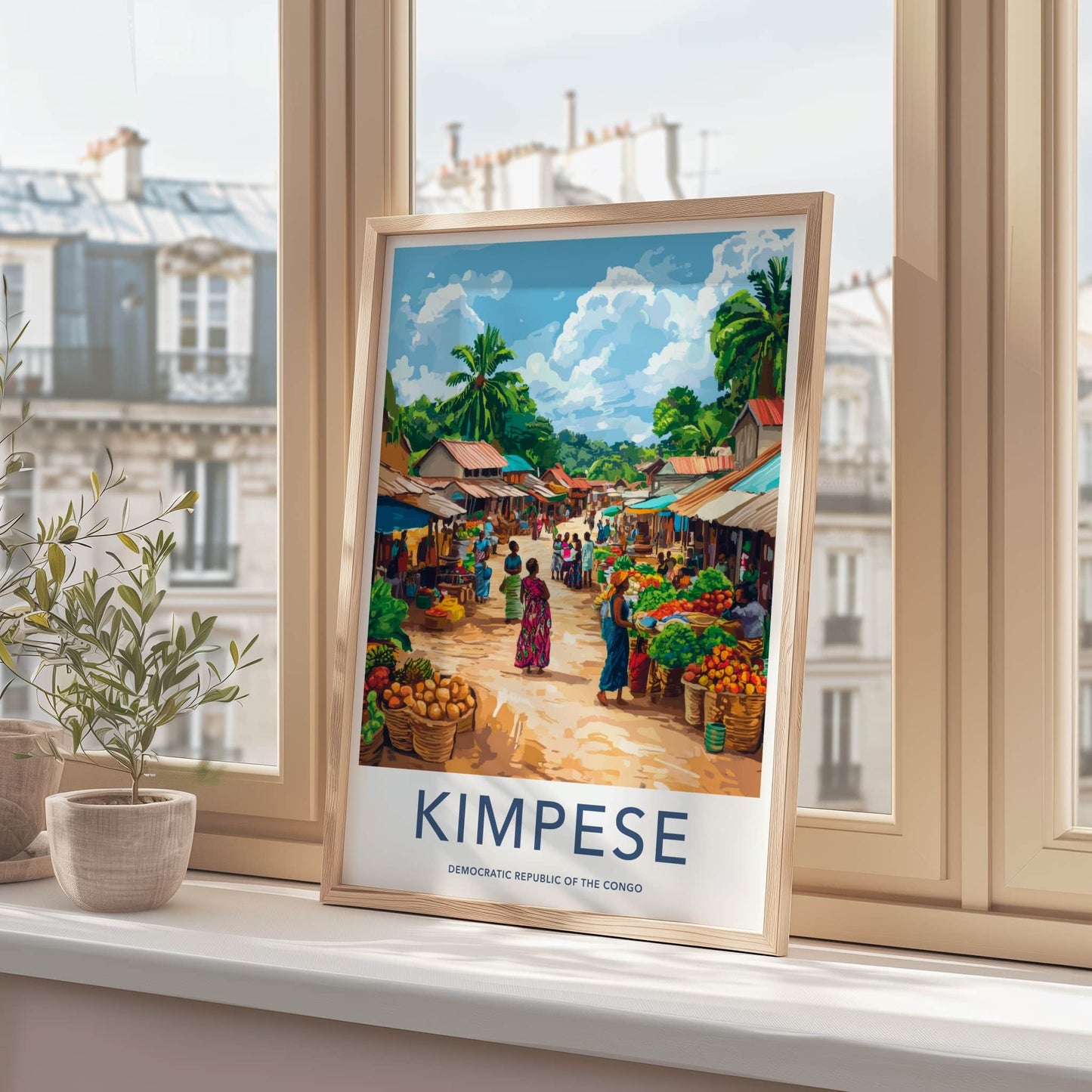 Kimpese Poster - DR Congo Travel Art - Lively Village Market Home Art