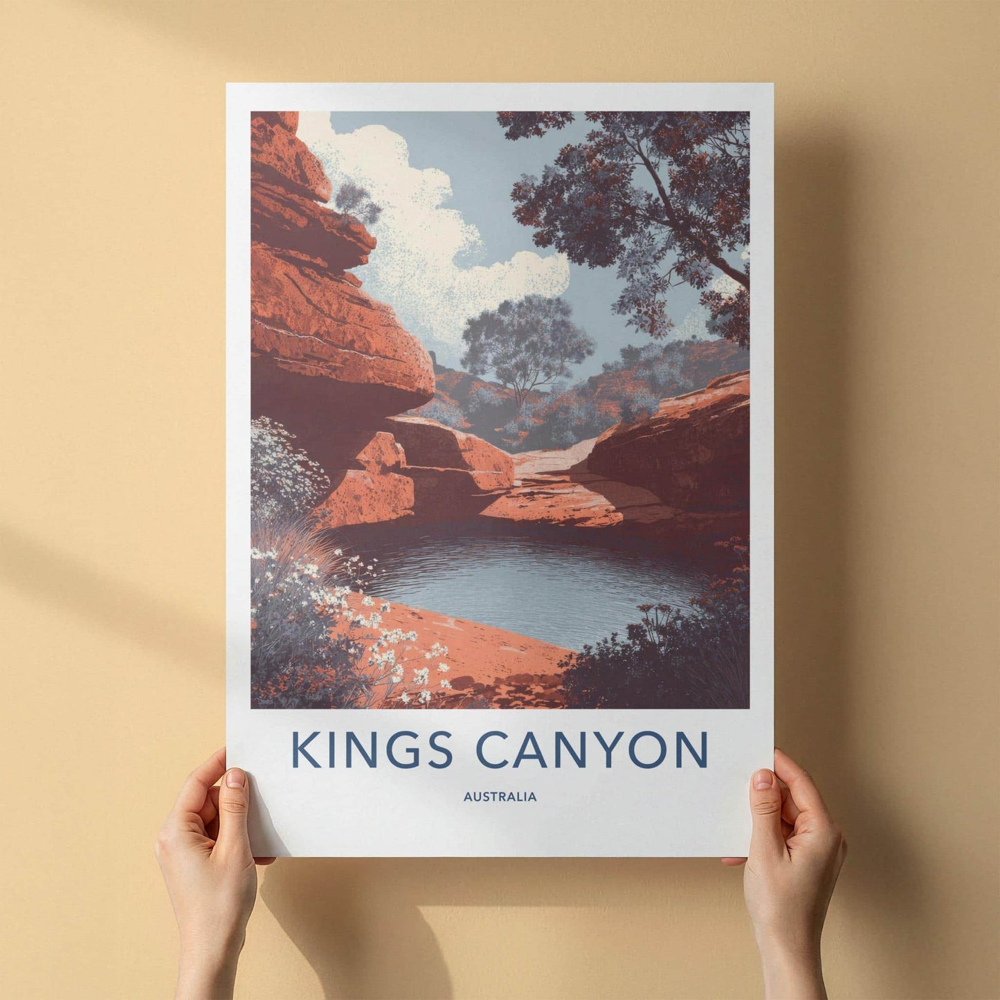 Kings Canyon Poster - Australia Travel Art - Red Rock Water Pool Home Decor