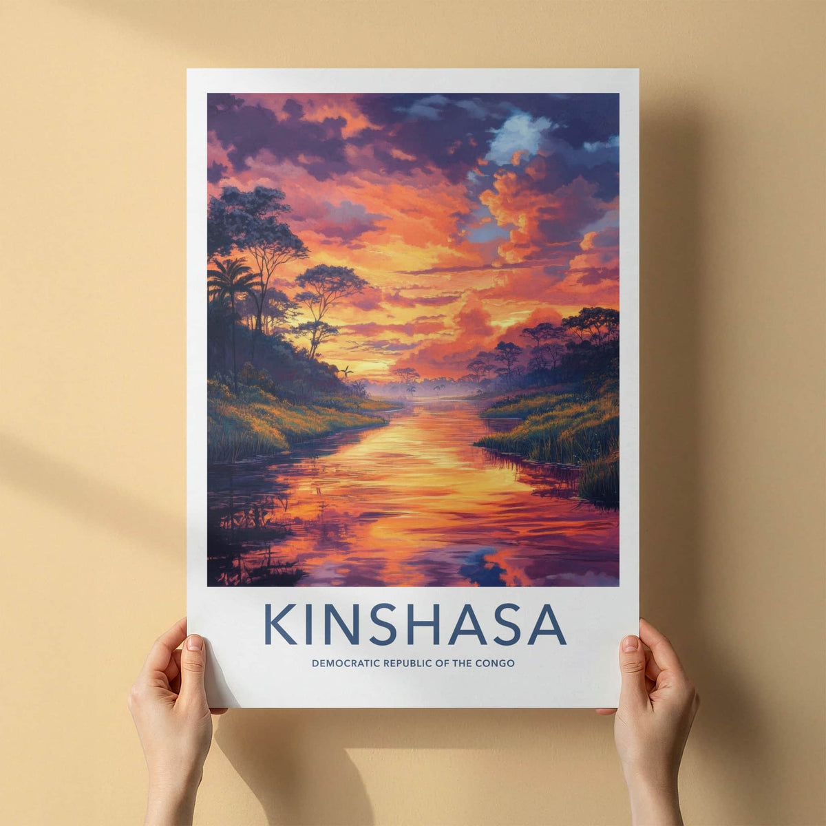 Kinshasa Poster - Democratic Republic of the Congo Art Print - Orange Sky River Gift
