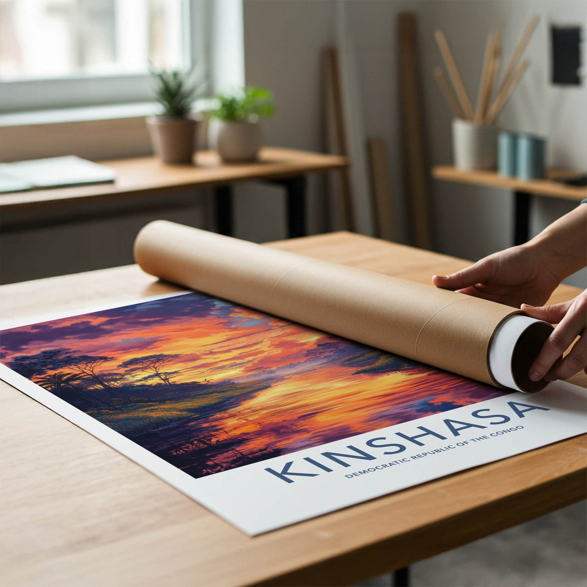 Kinshasa Poster - Democratic Republic of the Congo Art Print - Orange Sky River Gift