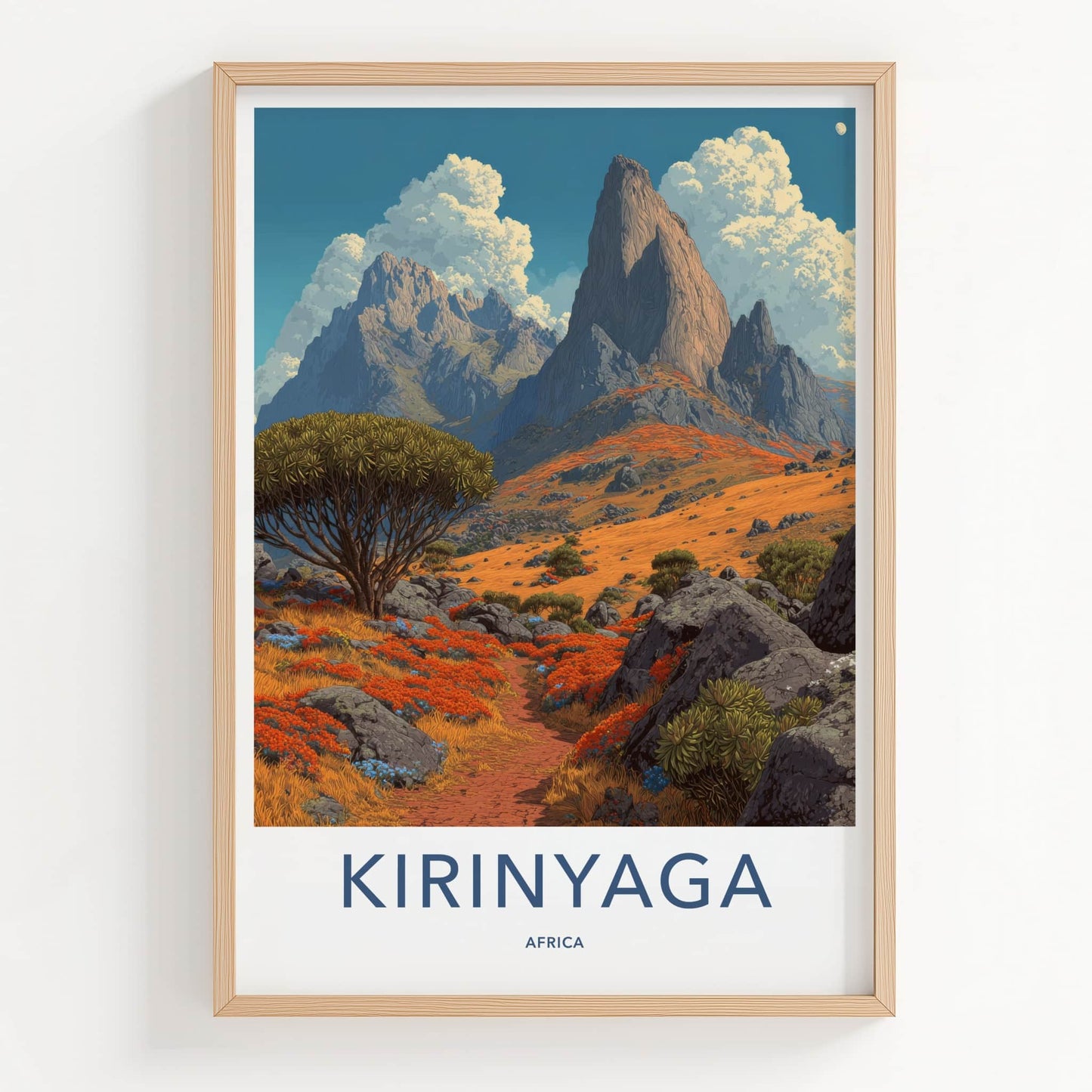 Kirinyaga Poster - Africa Travel Art - Mountainous Orange Fields Home Decor