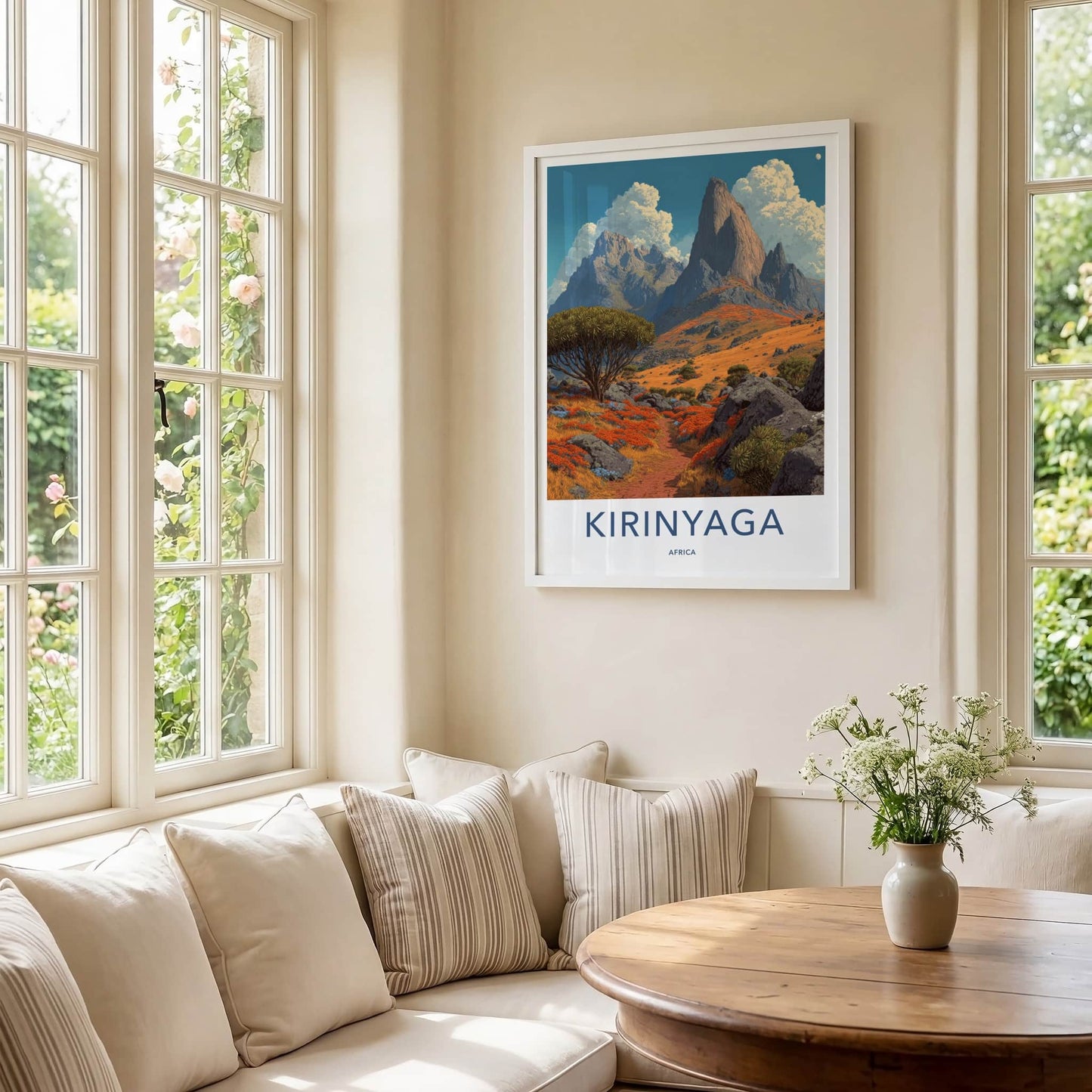 Kirinyaga Poster - Africa Travel Art - Mountainous Orange Fields Home Decor