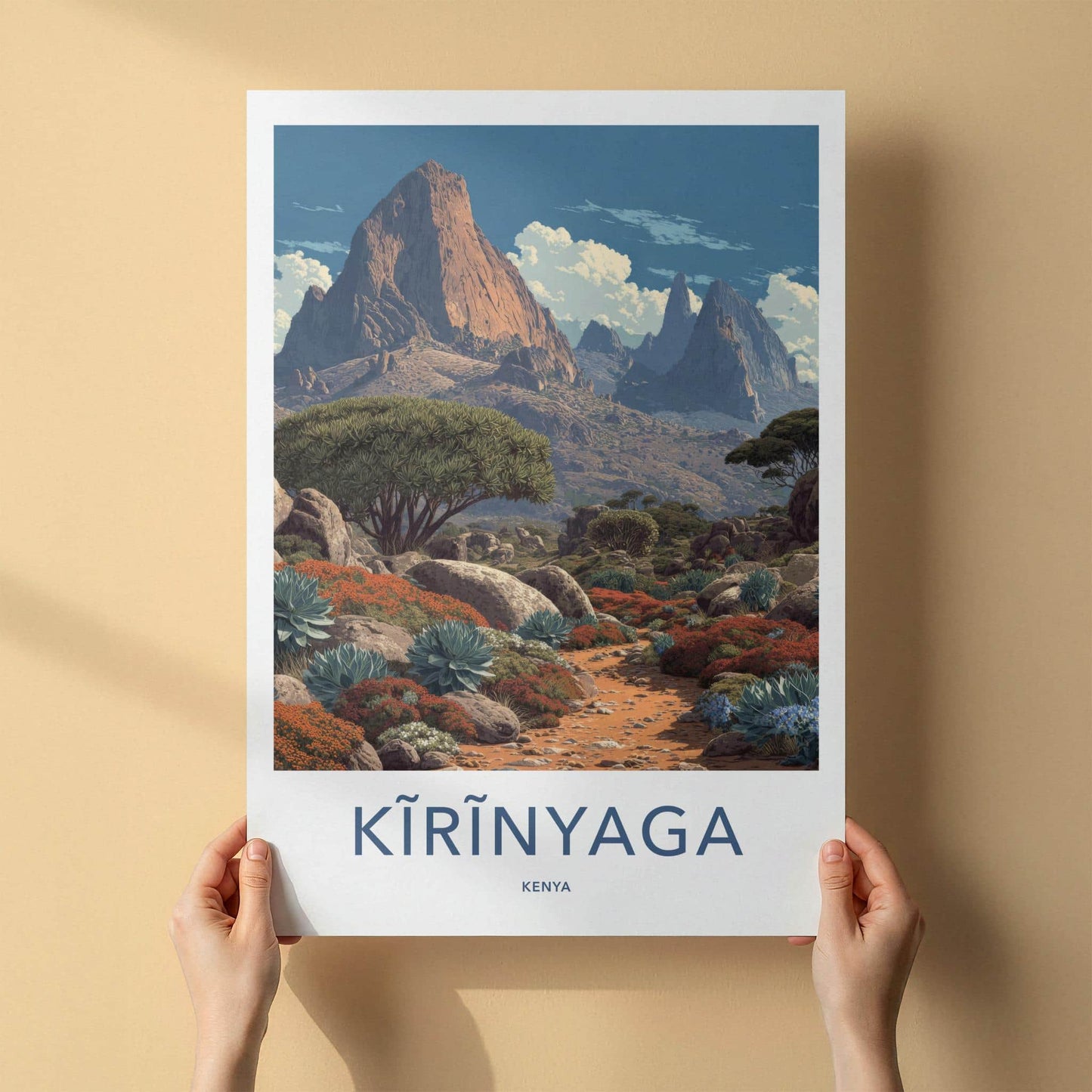 Kirinyaga Poster - Kenya Travel Art - Rugged Mountain Trail Home Decor