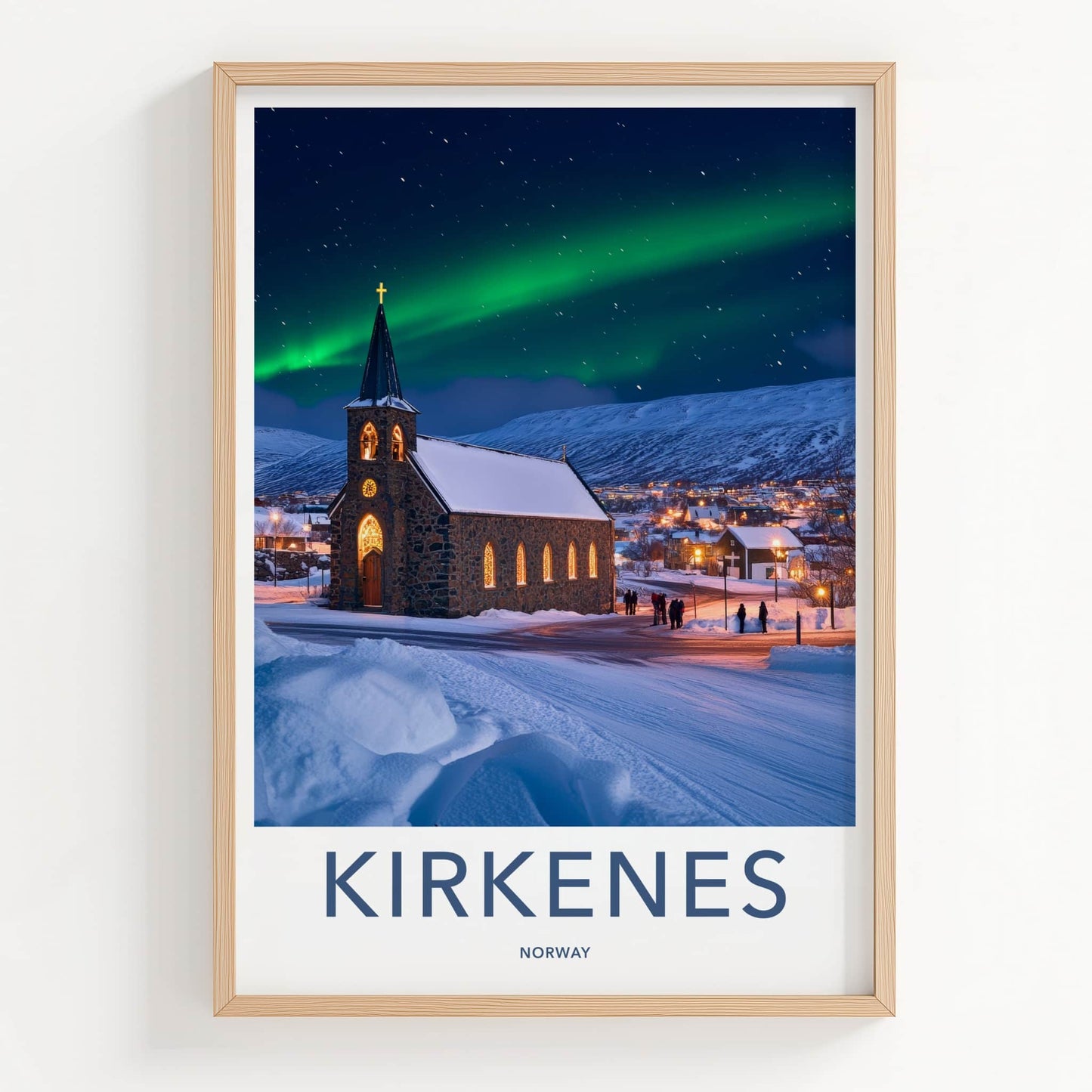 Kirkenes Poster - Norway Travel Art - Aurora Borealis Night Home Decor