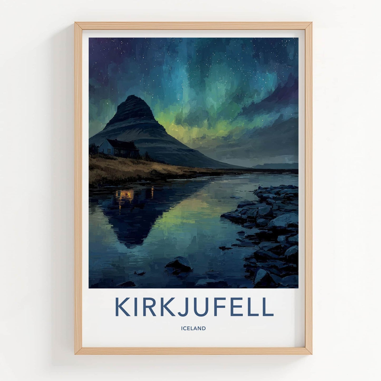 Kirkjufell Poster - Iceland Framed Art - Northern Lights Night Home Decor