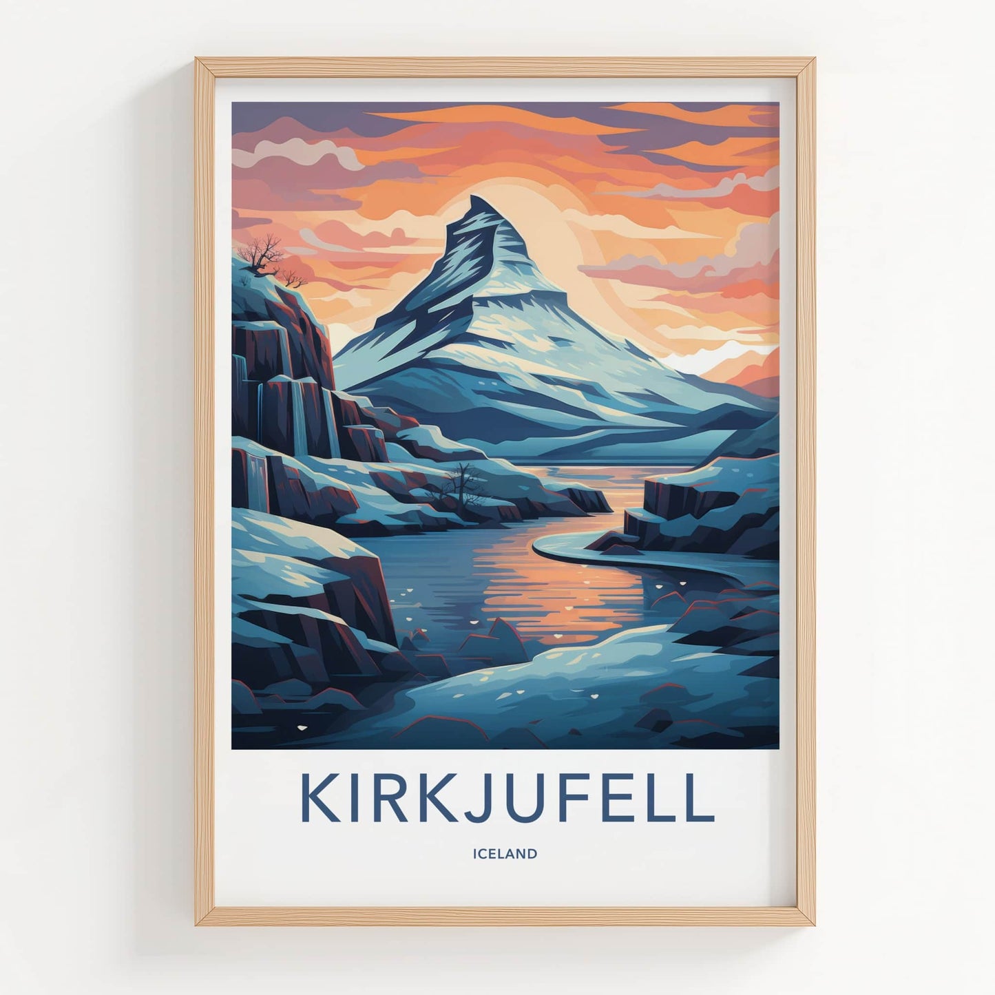 Kirkjufell Poster - Iceland Travel Art - Icy Peak Sunset Wall Decor