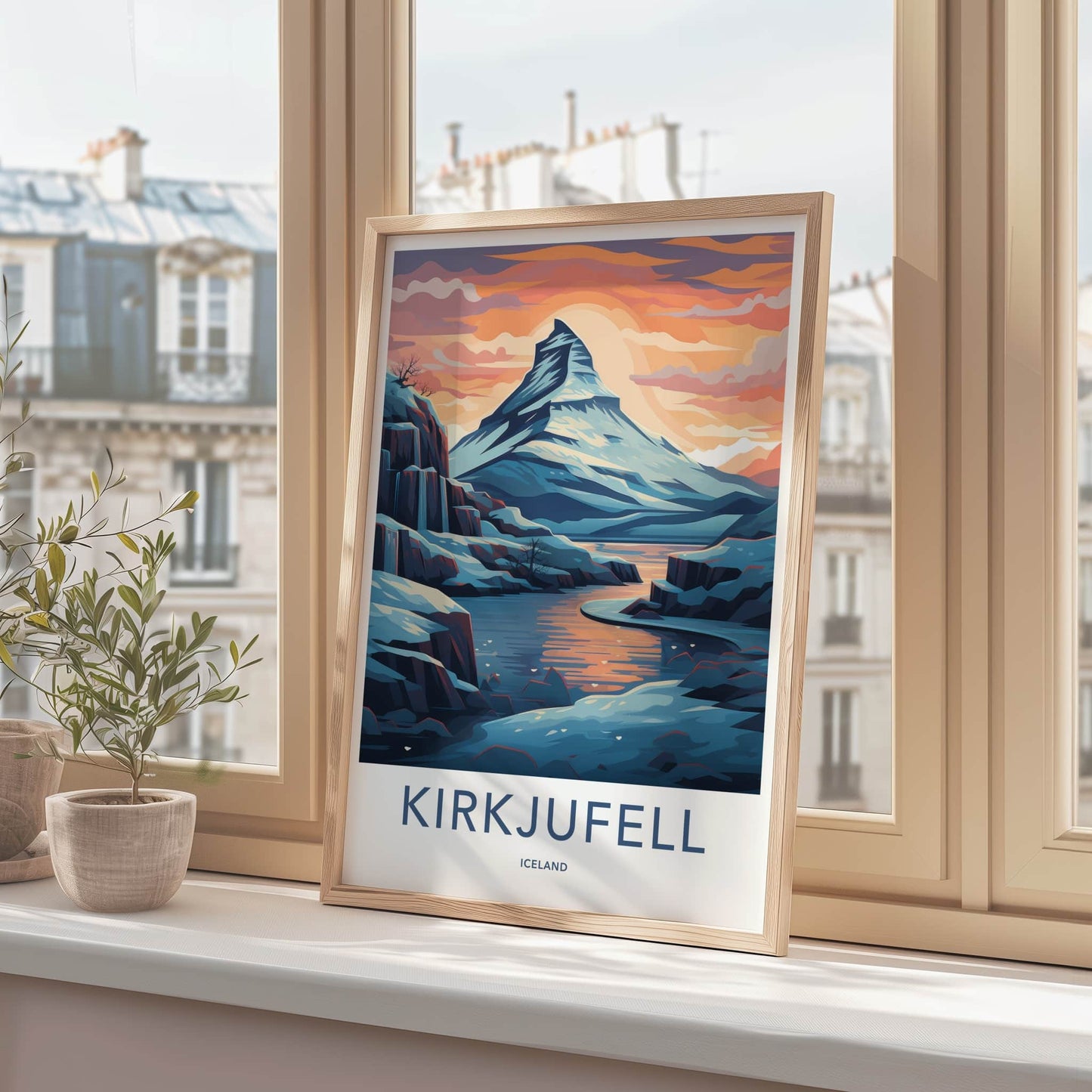 Kirkjufell Poster - Iceland Travel Art - Icy Peak Sunset Wall Decor