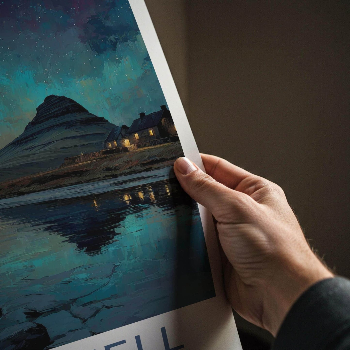Kirkjufell Poster - Iceland Travel Art - Northern Lights Reflection Home Decor