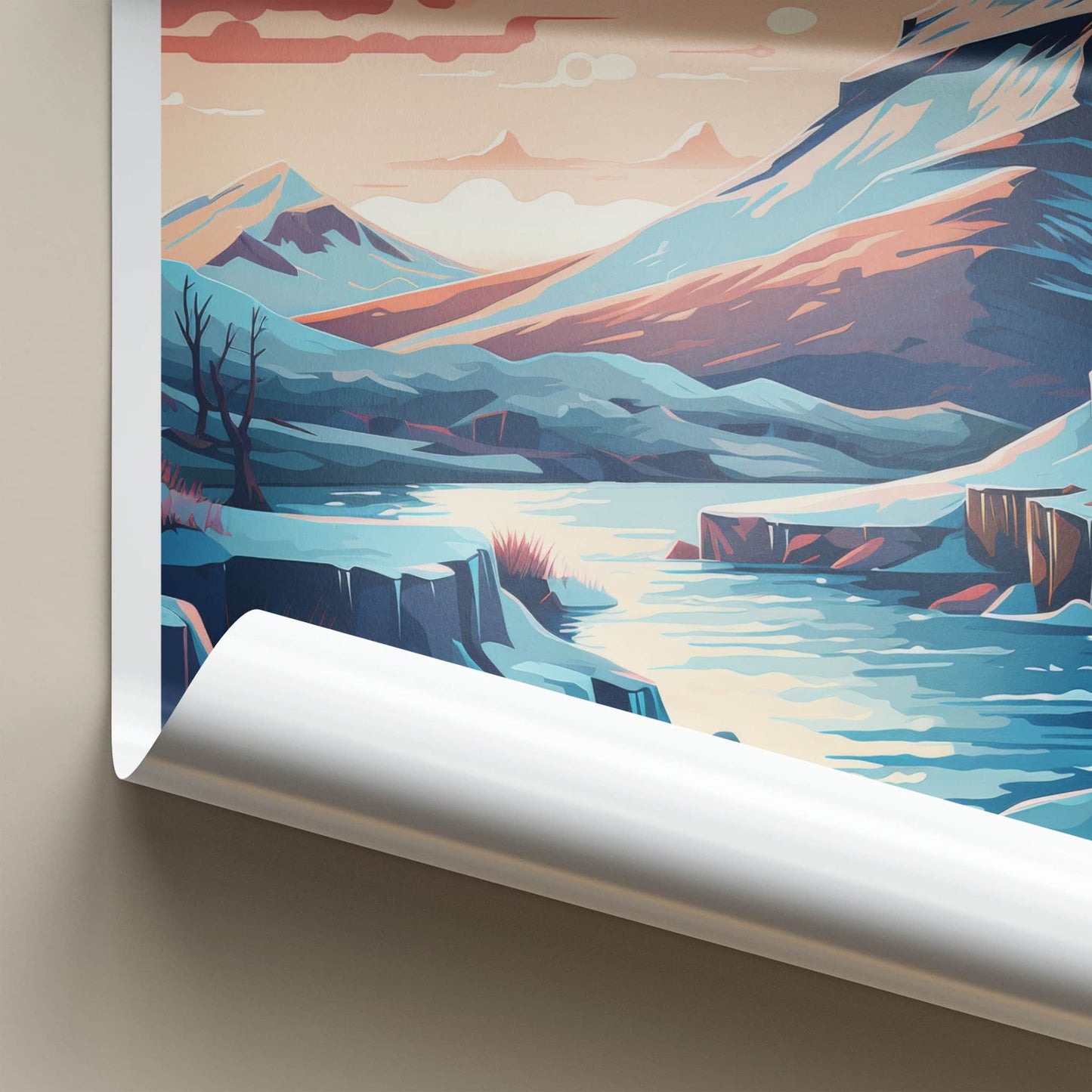 Kirkjufell Poster - Iceland Travel Art - Pastel Sky Mountain Home Decor