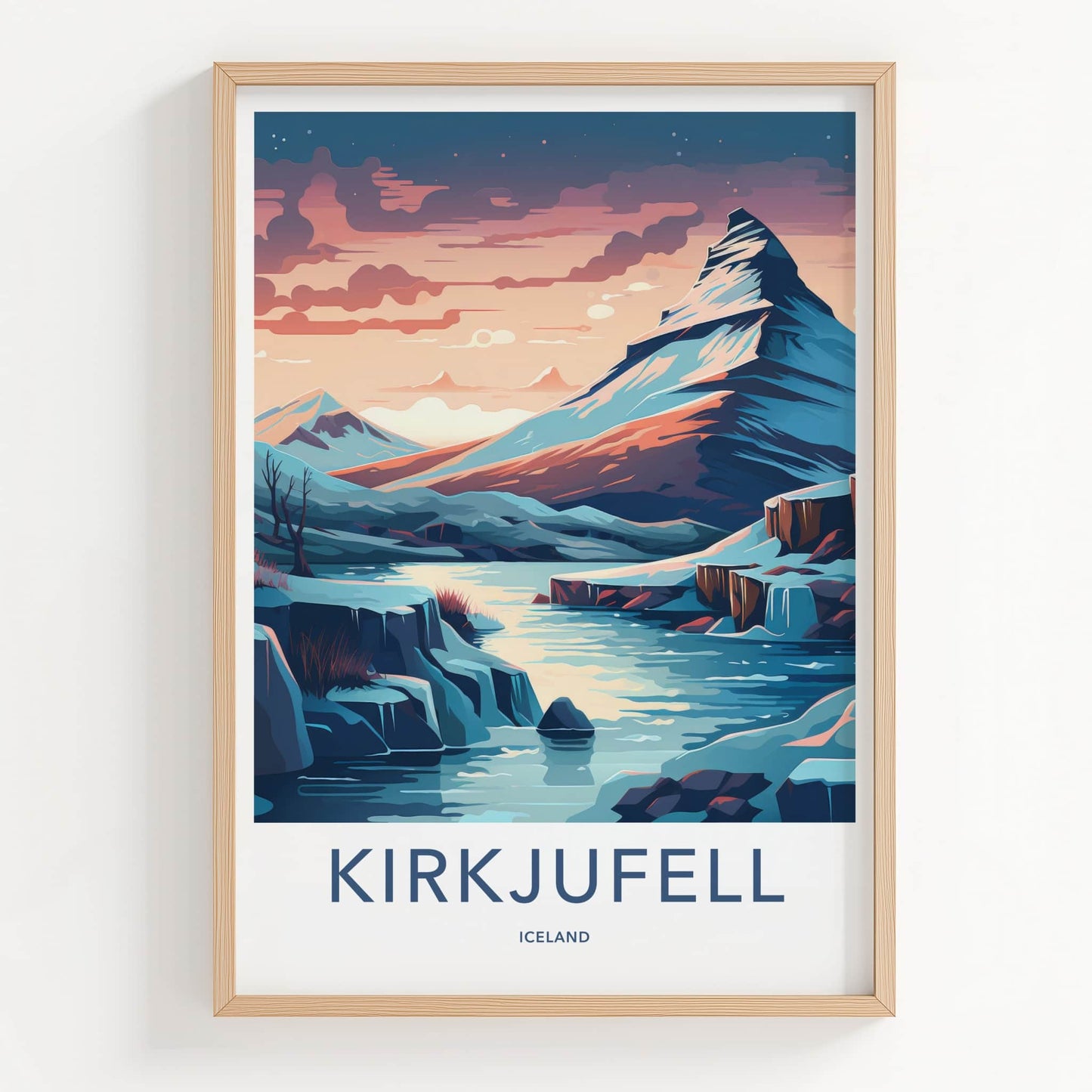 Kirkjufell Poster - Iceland Travel Art - Pastel Sky Mountain Home Decor