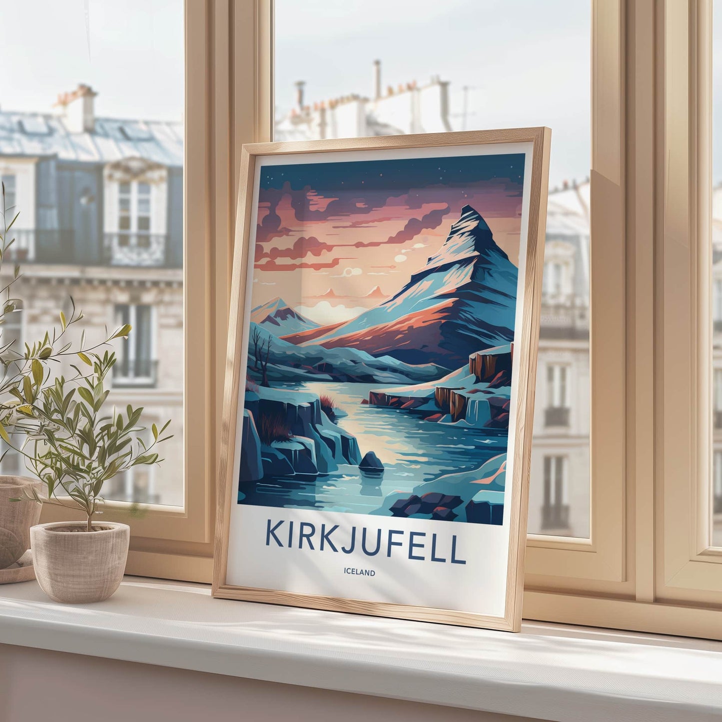 Kirkjufell Poster - Iceland Travel Art - Pastel Sky Mountain Home Decor