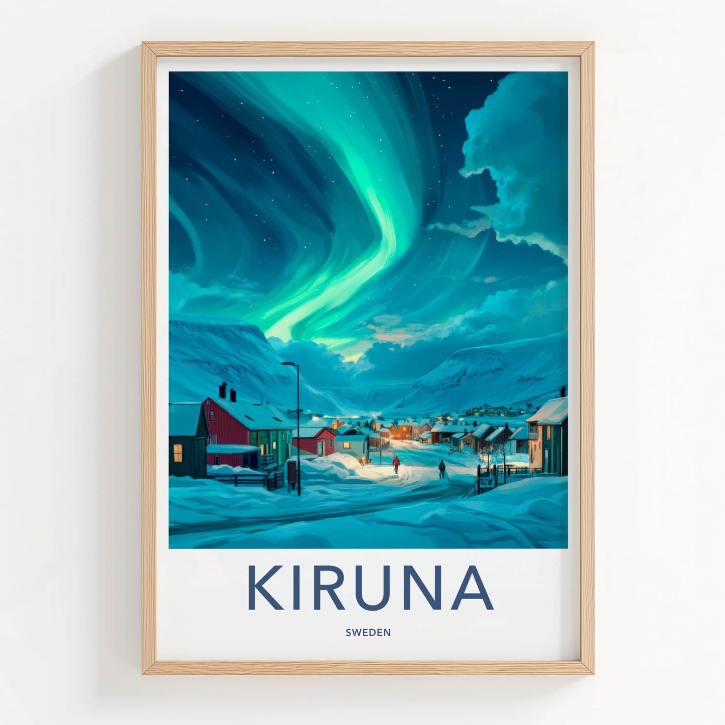 Kiruna Poster - Sweden Travel Art - Northern Lights Village Home Decor