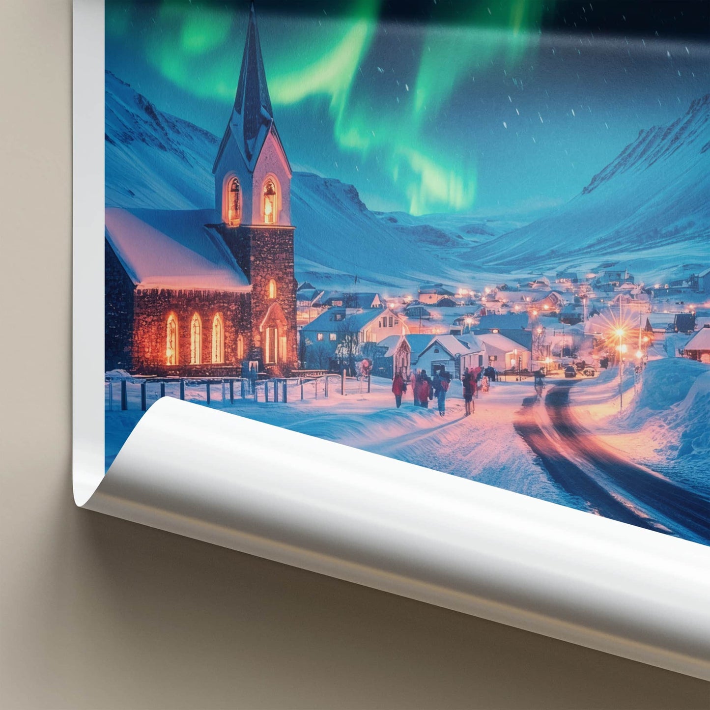 Kiruna Poster - Sweden Travel Print - Snowy Village Aurora Home Decor