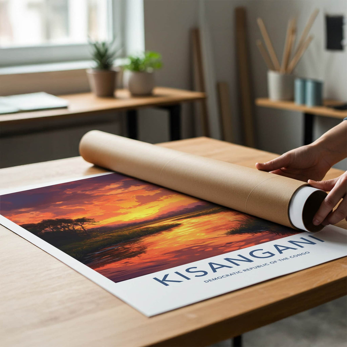 Kisangani Poster - Democratic Republic of the Congo Fine Art - Red Sun Sky Gift