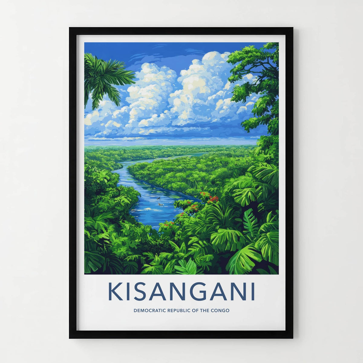 Kisangani Poster - DR Congo Travel Art - Lush Jungle River Home Decor