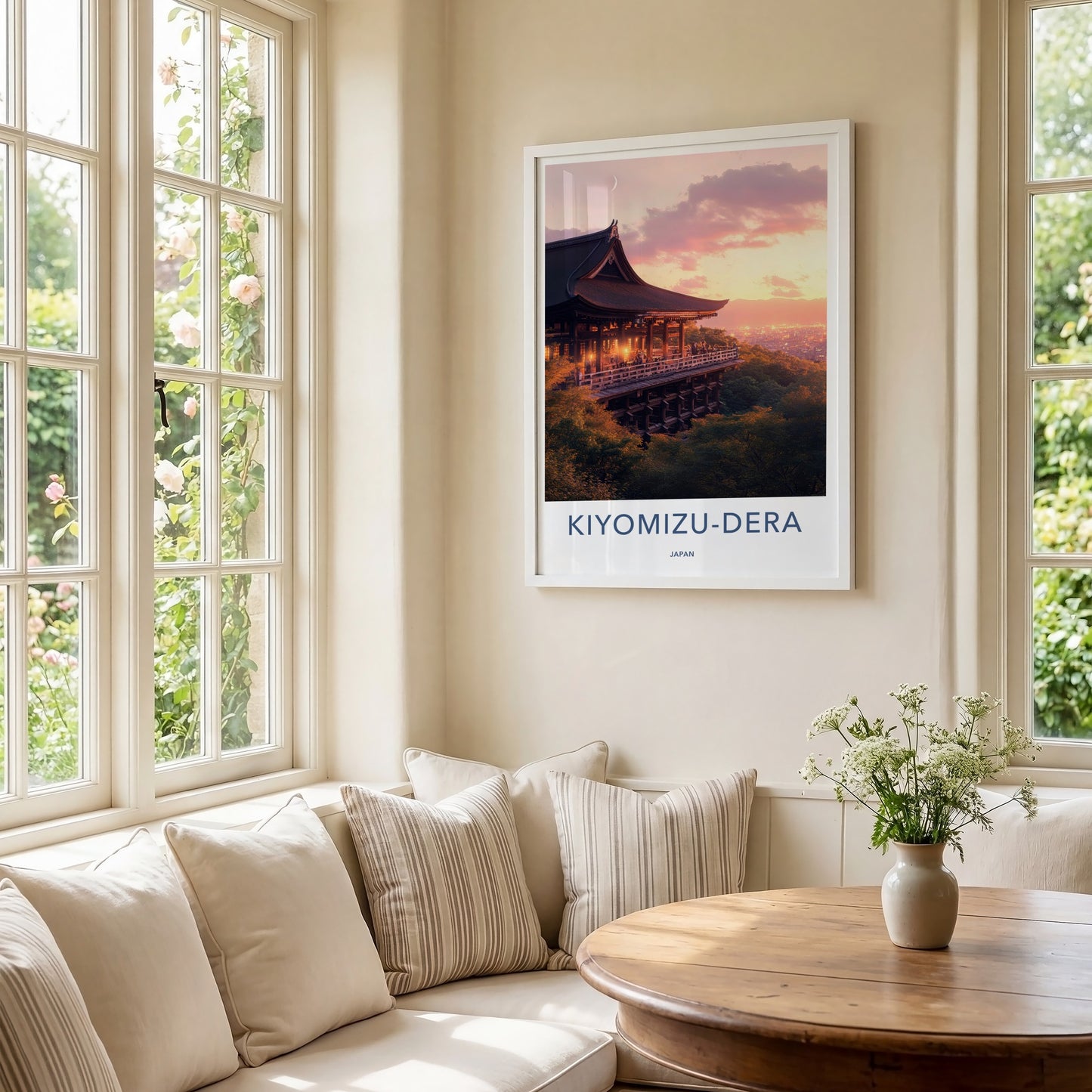 Kiyomizu-Dera Poster - Japan Travel Art - Temple Sunset Moon Home Decor