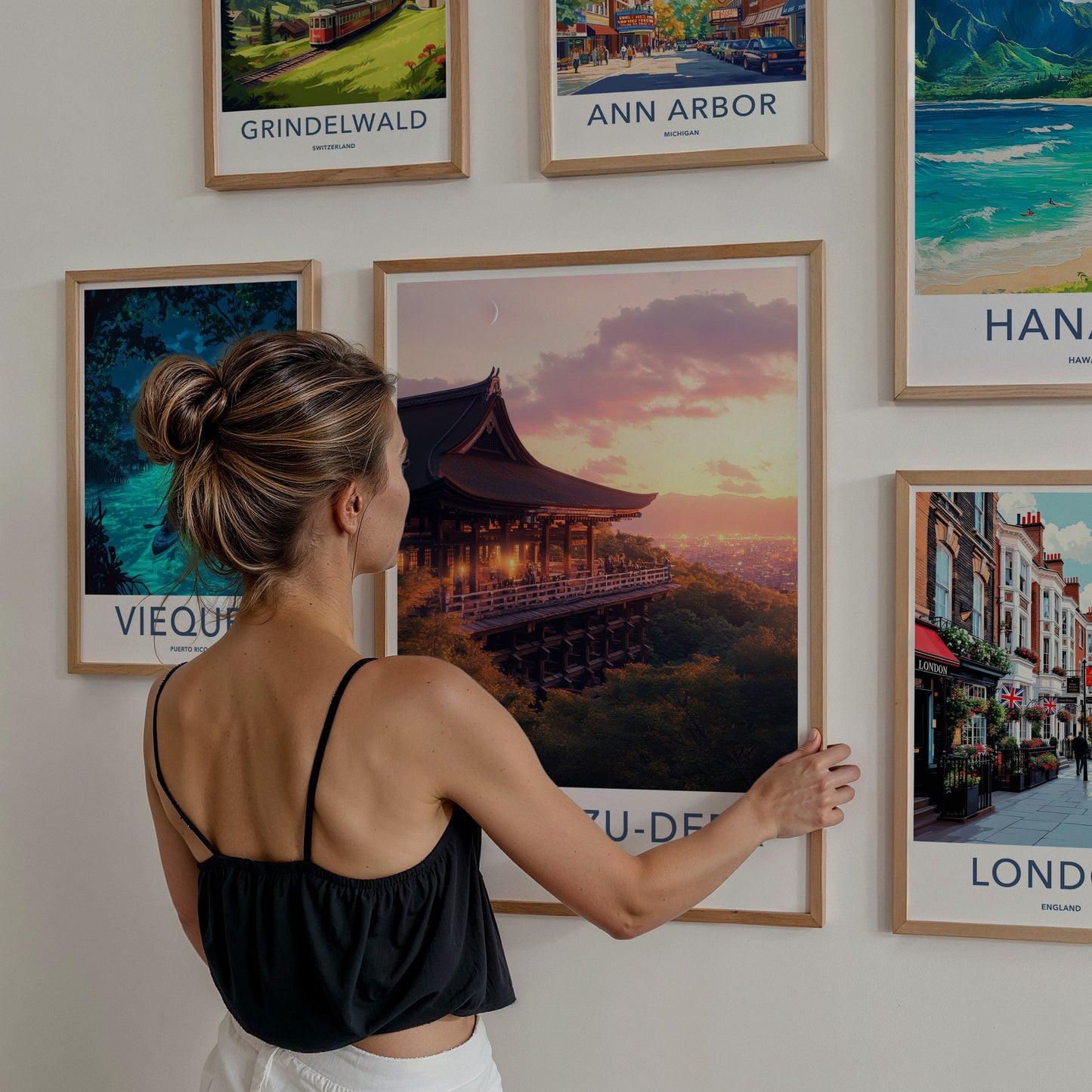 Kiyomizu-Dera Poster - Japan Travel Art - Temple Sunset Moon Home Decor
