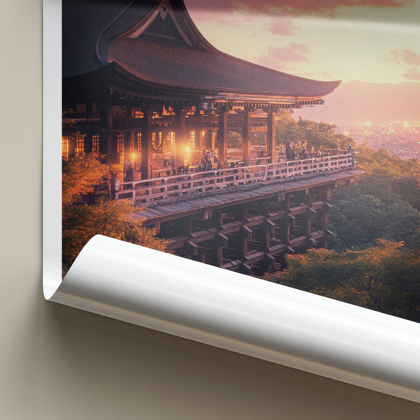 Kiyomizu-Dera Poster - Japan Travel Art - Temple Sunset Moon Home Decor