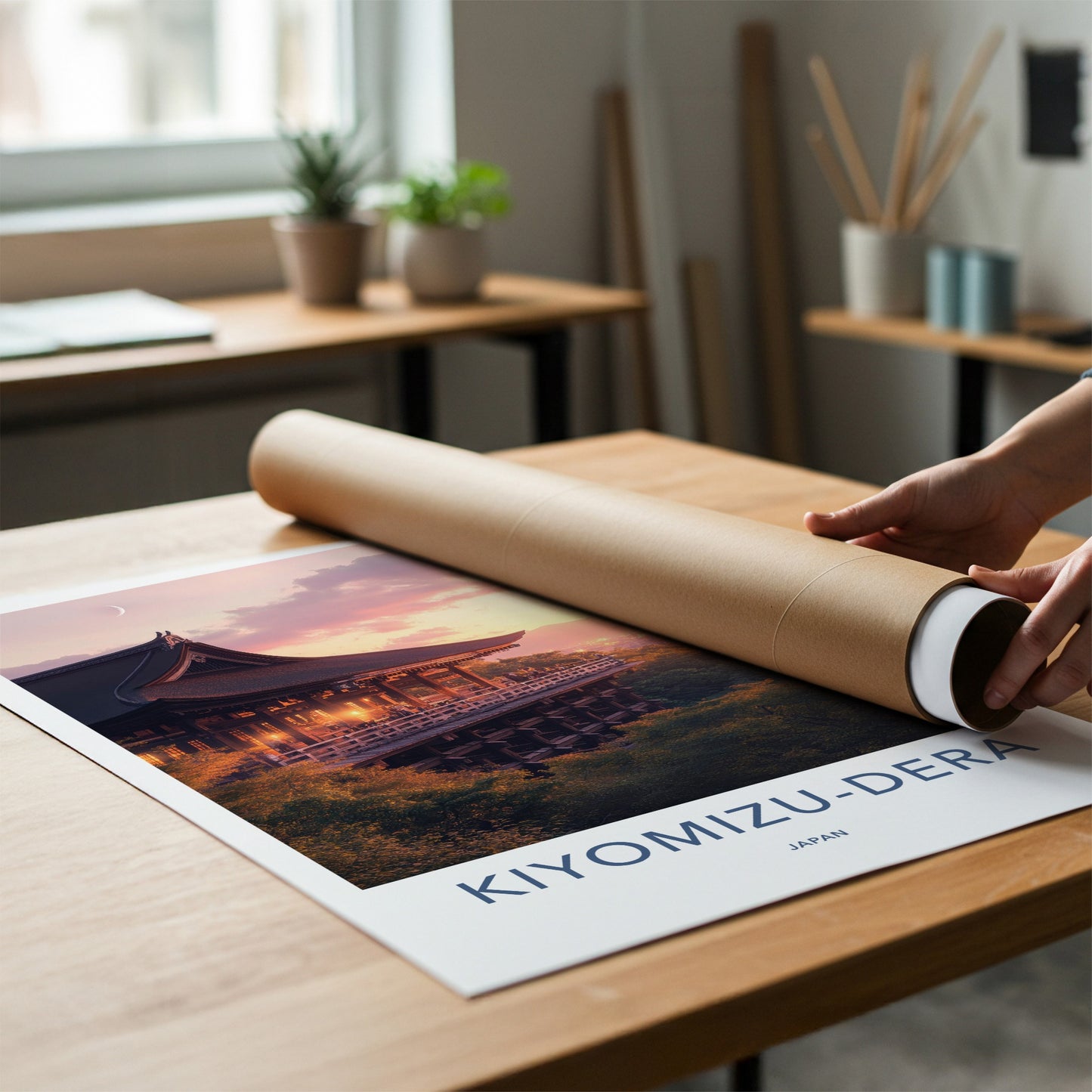 Kiyomizu-Dera Poster - Japan Travel Art - Temple Sunset Moon Home Decor
