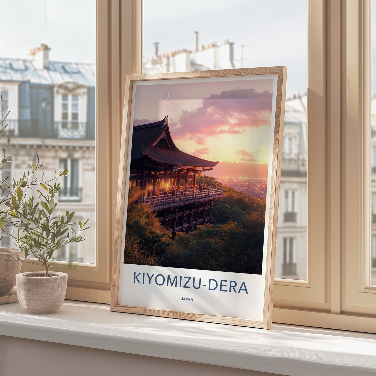 Kiyomizu-Dera Poster - Japan Travel Art - Temple Sunset Moon Home Decor