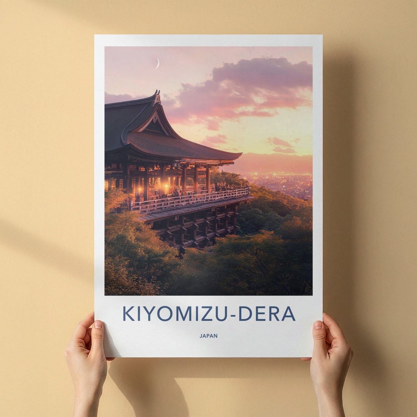 Kiyomizu-Dera Poster - Japan Travel Art - Temple Sunset Moon Home Decor